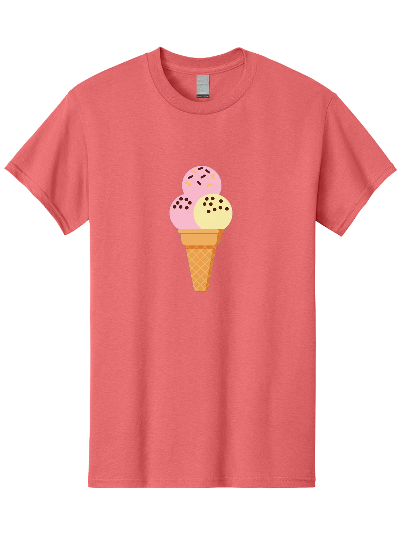 Ice-Cream-Cone-15 Men'S Graphic Tee, 100% Cotton, Comfortable Casual Summer Wear, Machine Washable, Ice Cream Cone, Three Scoops, Pink And Yellow Ice Cream, Chocolate Chips, Sprinkles, Frozen Dessert, Sweet Treat, Dessert Lover, Baa860 21
