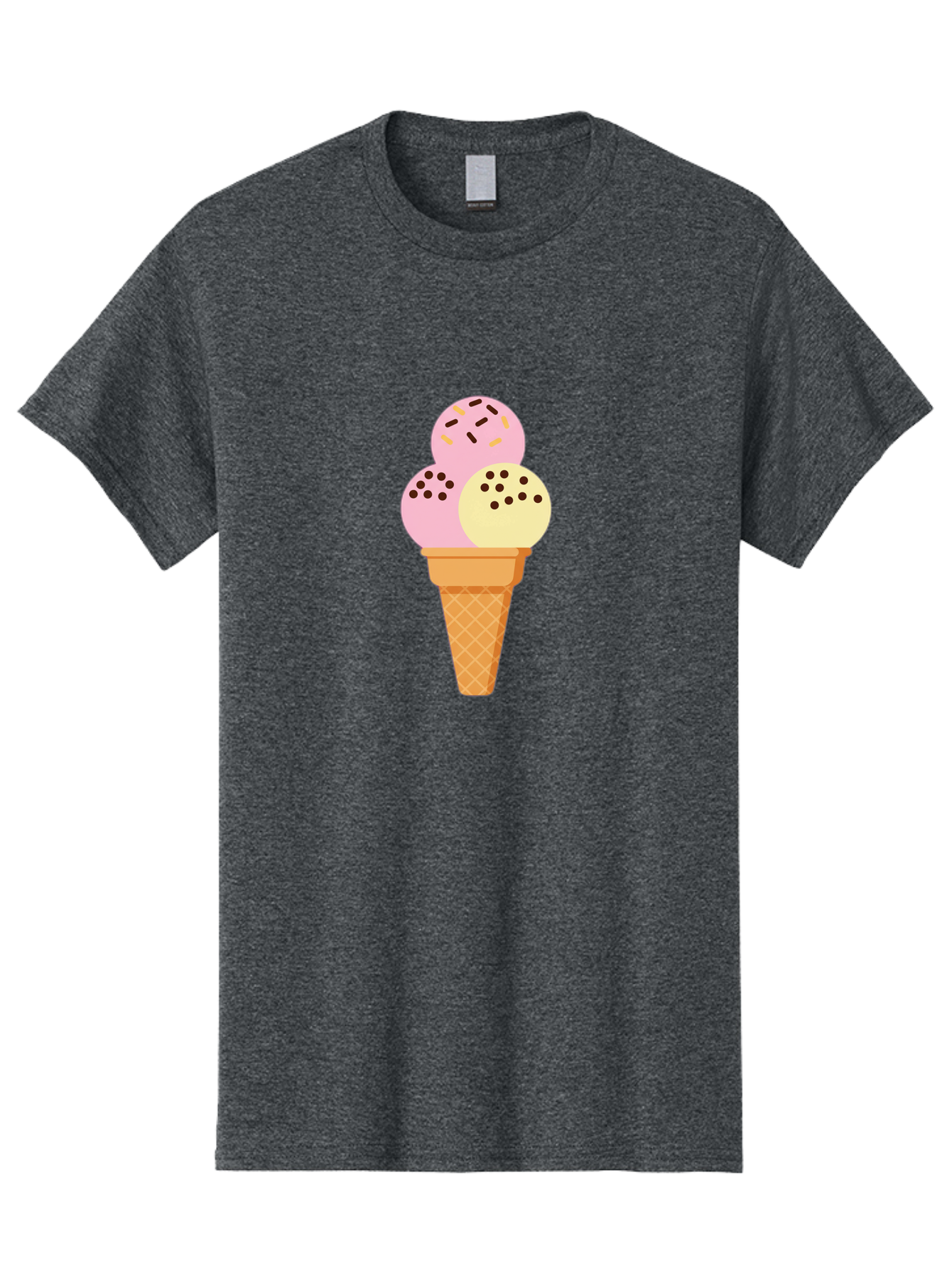 Ice-Cream-Cone-15 Men'S Graphic Tee, 100% Cotton, Comfortable Casual Summer Wear, Machine Washable, Ice Cream Cone, Three Scoops, Pink And Yellow Ice Cream, Chocolate Chips, Sprinkles, Frozen Dessert, Sweet Treat, Dessert Lover, Baa860 3