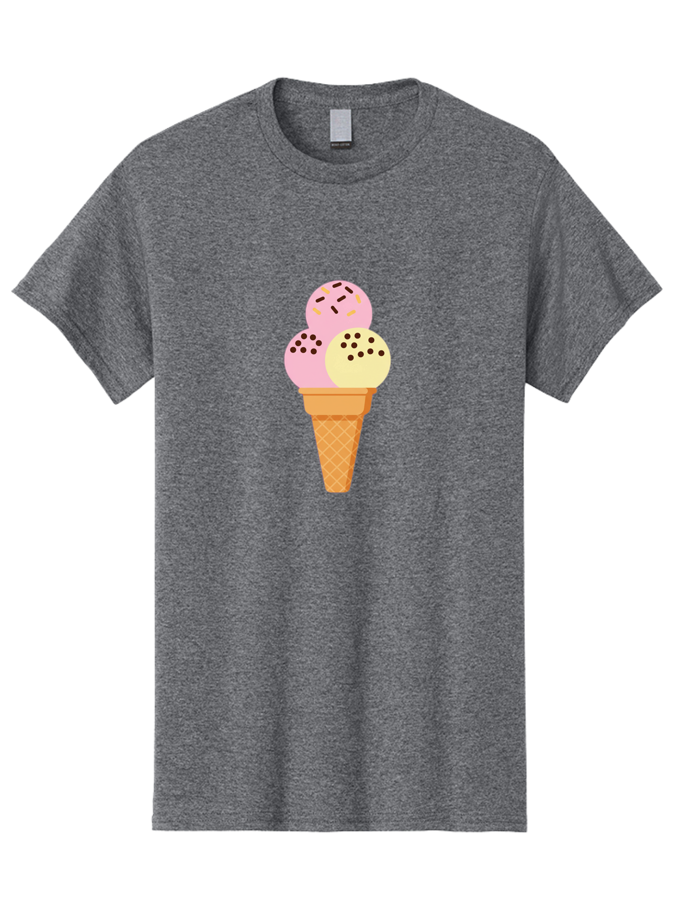 Ice-Cream-Cone-15 Men'S Graphic Tee, 100% Cotton, Comfortable Casual Summer Wear, Machine Washable, Ice Cream Cone, Three Scoops, Pink And Yellow Ice Cream, Chocolate Chips, Sprinkles, Frozen Dessert, Sweet Treat, Dessert Lover, Baa860 15