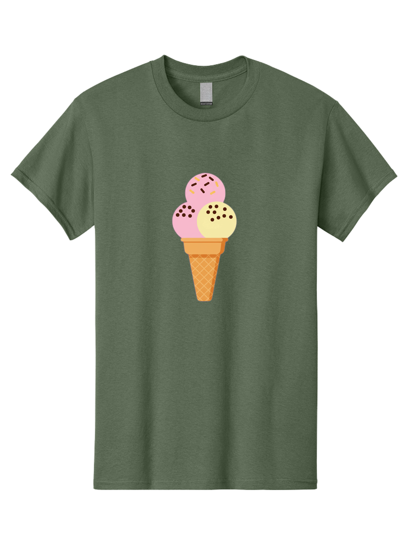 Ice-Cream-Cone-15 Men'S Graphic Tee, 100% Cotton, Comfortable Casual Summer Wear, Machine Washable, Ice Cream Cone, Three Scoops, Pink And Yellow Ice Cream, Chocolate Chips, Sprinkles, Frozen Dessert, Sweet Treat, Dessert Lover, Baa860 5