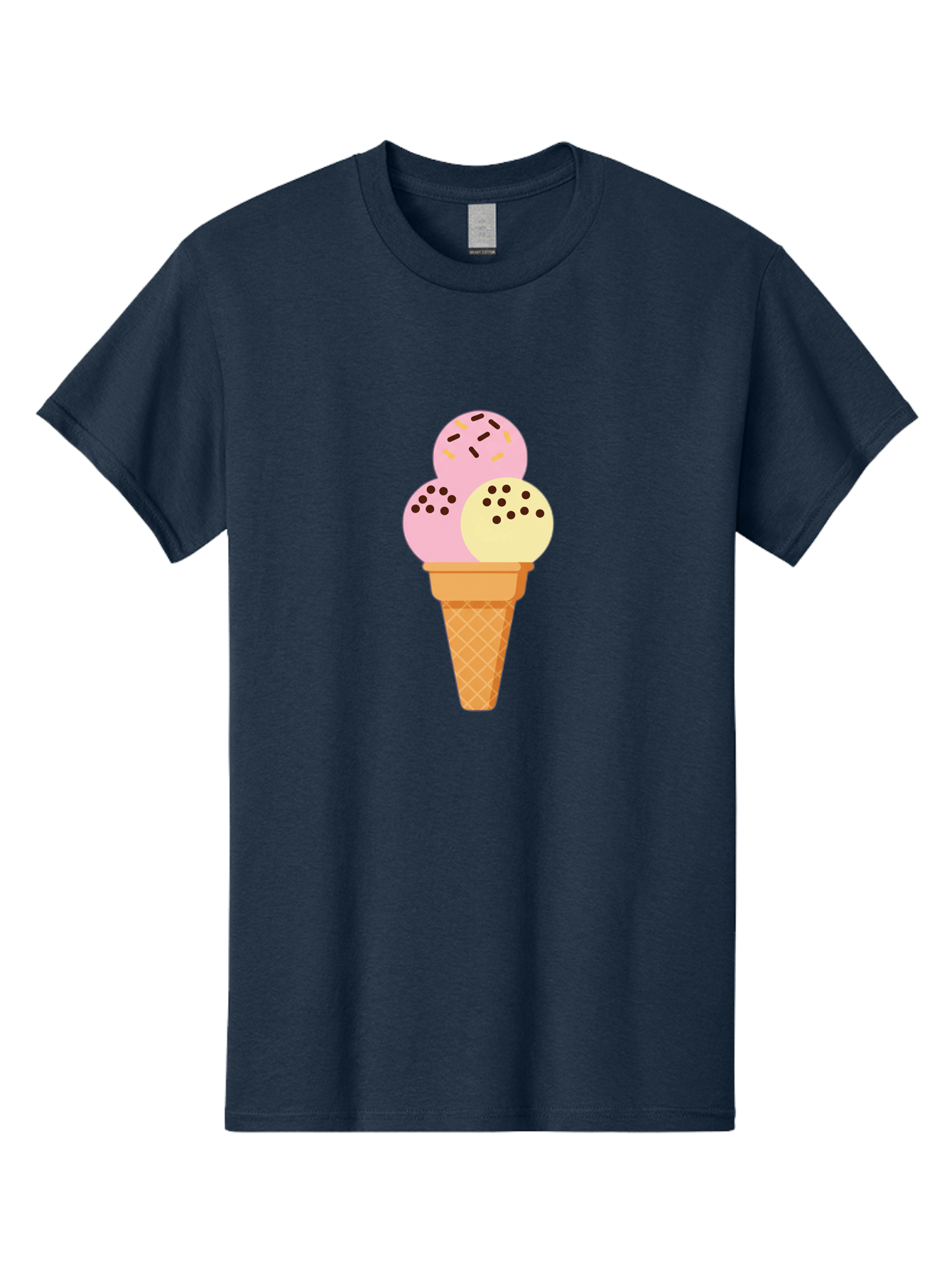 Ice-Cream-Cone-15 Men'S Graphic Tee, 100% Cotton, Comfortable Casual Summer Wear, Machine Washable, Ice Cream Cone, Three Scoops, Pink And Yellow Ice Cream, Chocolate Chips, Sprinkles, Frozen Dessert, Sweet Treat, Dessert Lover, Baa860 27