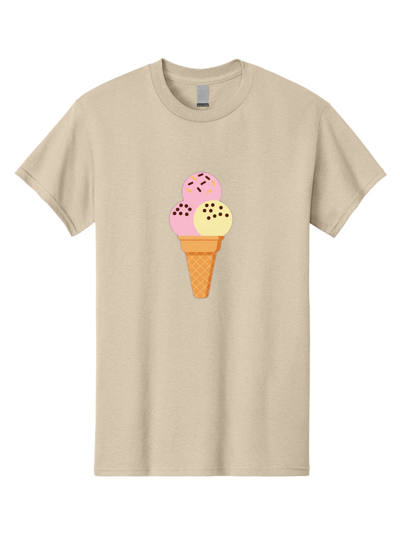 Ice-Cream-Cone-15 Men'S Graphic Tee, 100% Cotton, Comfortable Casual Summer Wear, Machine Washable, Ice Cream Cone, Three Scoops, Pink And Yellow Ice Cream, Chocolate Chips, Sprinkles, Frozen Dessert, Sweet Treat, Dessert Lover, Baa860 9