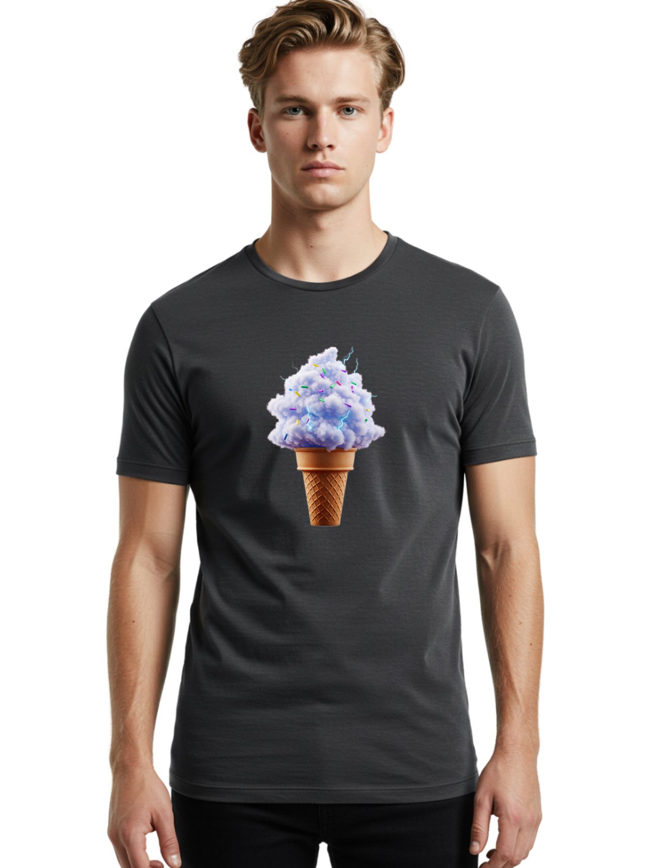 Ice-Cream-Cone-4 Men'S Graphic Tee, 100% Cotton, Comfortable Casual Summer Wear, Machine Washable, Ice Cream Cone, Pastel Colors, Colorful Sprinkles, Fluffy Texture, Sweet Treat, Desserts, Summer Fun, Ice Cream Lover, Creative Food Art Baa865 30