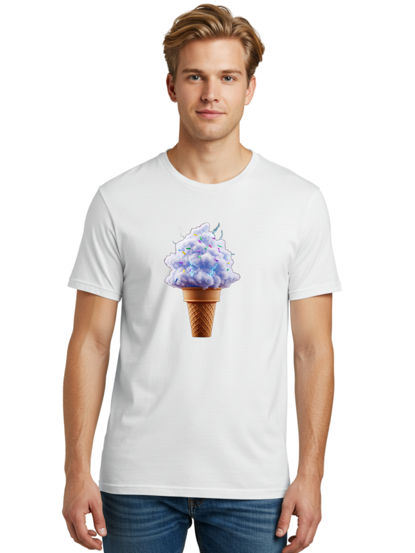 Ice-Cream-Cone-4 Men'S Graphic Tee, 100% Cotton, Comfortable Casual Summer Wear, Machine Washable, Ice Cream Cone, Pastel Colors, Colorful Sprinkles, Fluffy Texture, Sweet Treat, Desserts, Summer Fun, Ice Cream Lover, Creative Food Art Baa865 16
