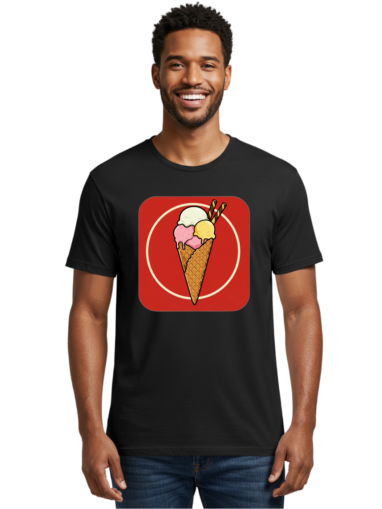 Ice-Cream-Cone-7 Men'S Graphic Tee, 100% Cotton, Comfortable Casual Summer Wear, Machine Washable, Ice Cream Cone, Three Scoops, Waffle Cone, Dessert, Sweet Treats, Colorful Illustration, Ice Cream Lovers, Tasty Delights Baa868 30