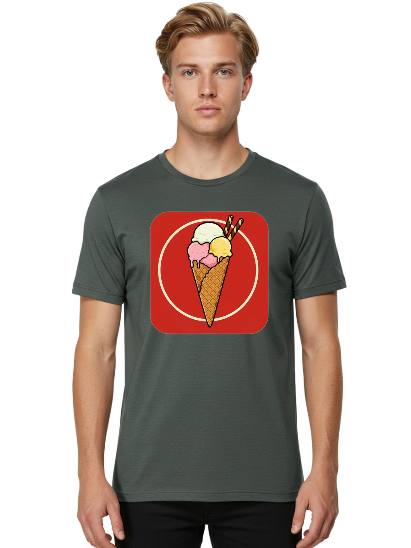 Ice-Cream-Cone-7 Men'S Graphic Tee, 100% Cotton, Comfortable Casual Summer Wear, Machine Washable, Ice Cream Cone, Three Scoops, Waffle Cone, Dessert, Sweet Treats, Colorful Illustration, Ice Cream Lovers, Tasty Delights Baa868 4