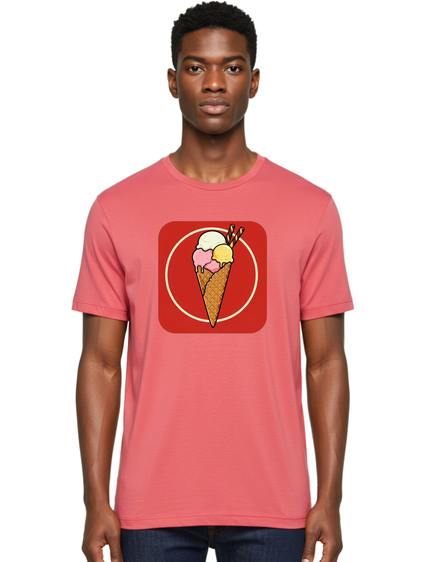 Ice-Cream-Cone-7 Men'S Graphic Tee, 100% Cotton, Comfortable Casual Summer Wear, Machine Washable, Ice Cream Cone, Three Scoops, Waffle Cone, Dessert, Sweet Treats, Colorful Illustration, Ice Cream Lovers, Tasty Delights Baa868 8