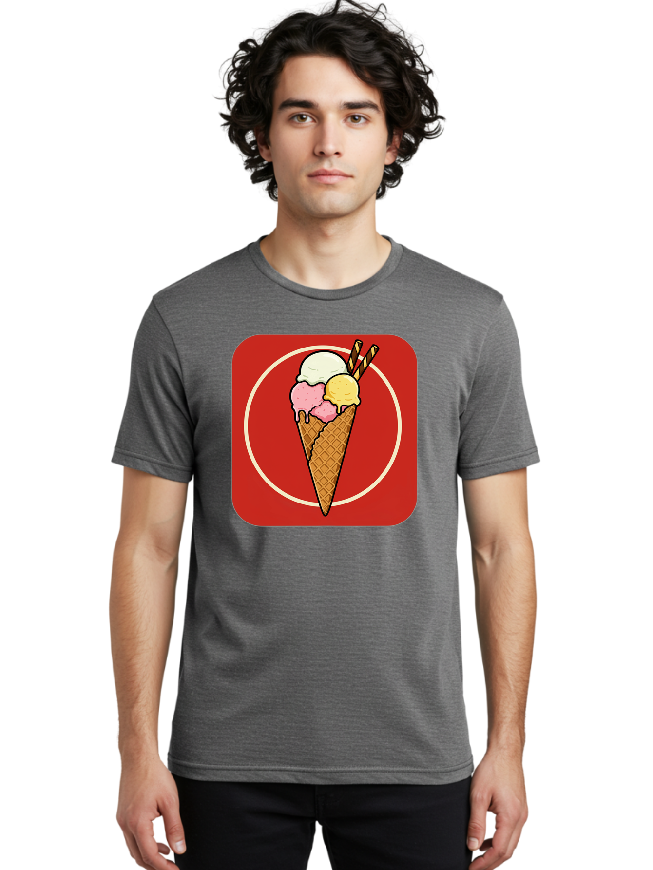 Ice-Cream-Cone-7 Men'S Graphic Tee, 100% Cotton, Comfortable Casual Summer Wear, Machine Washable, Ice Cream Cone, Three Scoops, Waffle Cone, Dessert, Sweet Treats, Colorful Illustration, Ice Cream Lovers, Tasty Delights Baa868 6