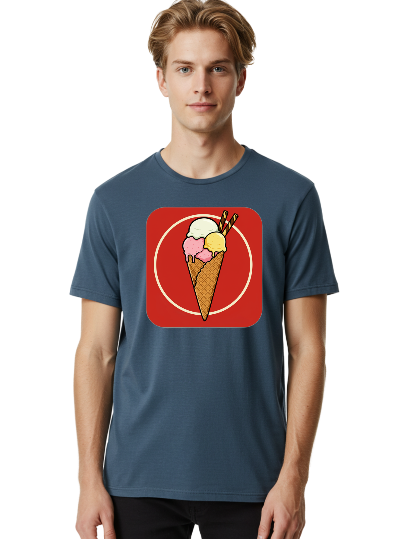 Ice-Cream-Cone-7 Men'S Graphic Tee, 100% Cotton, Comfortable Casual Summer Wear, Machine Washable, Ice Cream Cone, Three Scoops, Waffle Cone, Dessert, Sweet Treats, Colorful Illustration, Ice Cream Lovers, Tasty Delights Baa868 14