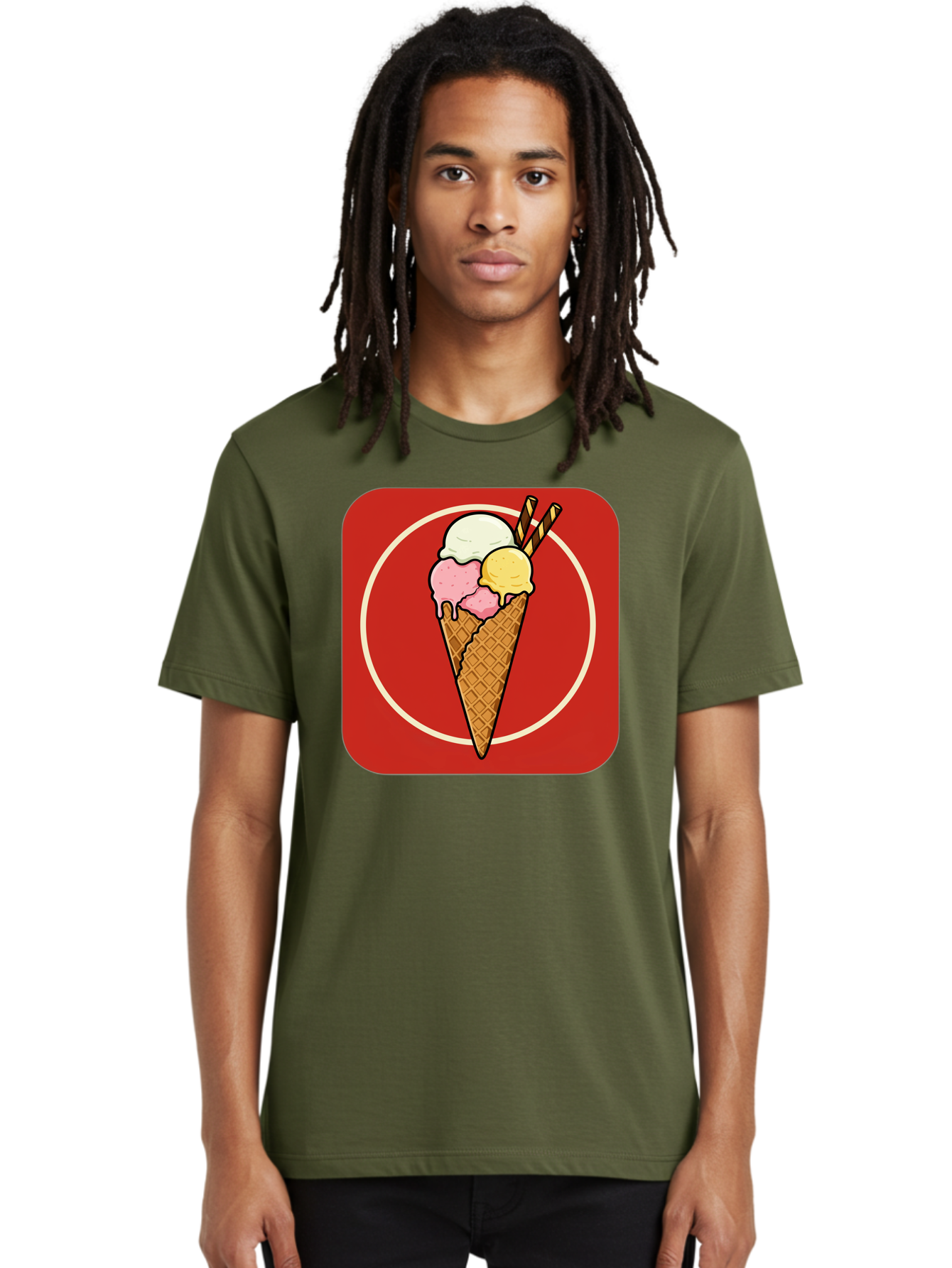 Ice-Cream-Cone-7 Men'S Graphic Tee, 100% Cotton, Comfortable Casual Summer Wear, Machine Washable, Ice Cream Cone, Three Scoops, Waffle Cone, Dessert, Sweet Treats, Colorful Illustration, Ice Cream Lovers, Tasty Delights Baa868 16