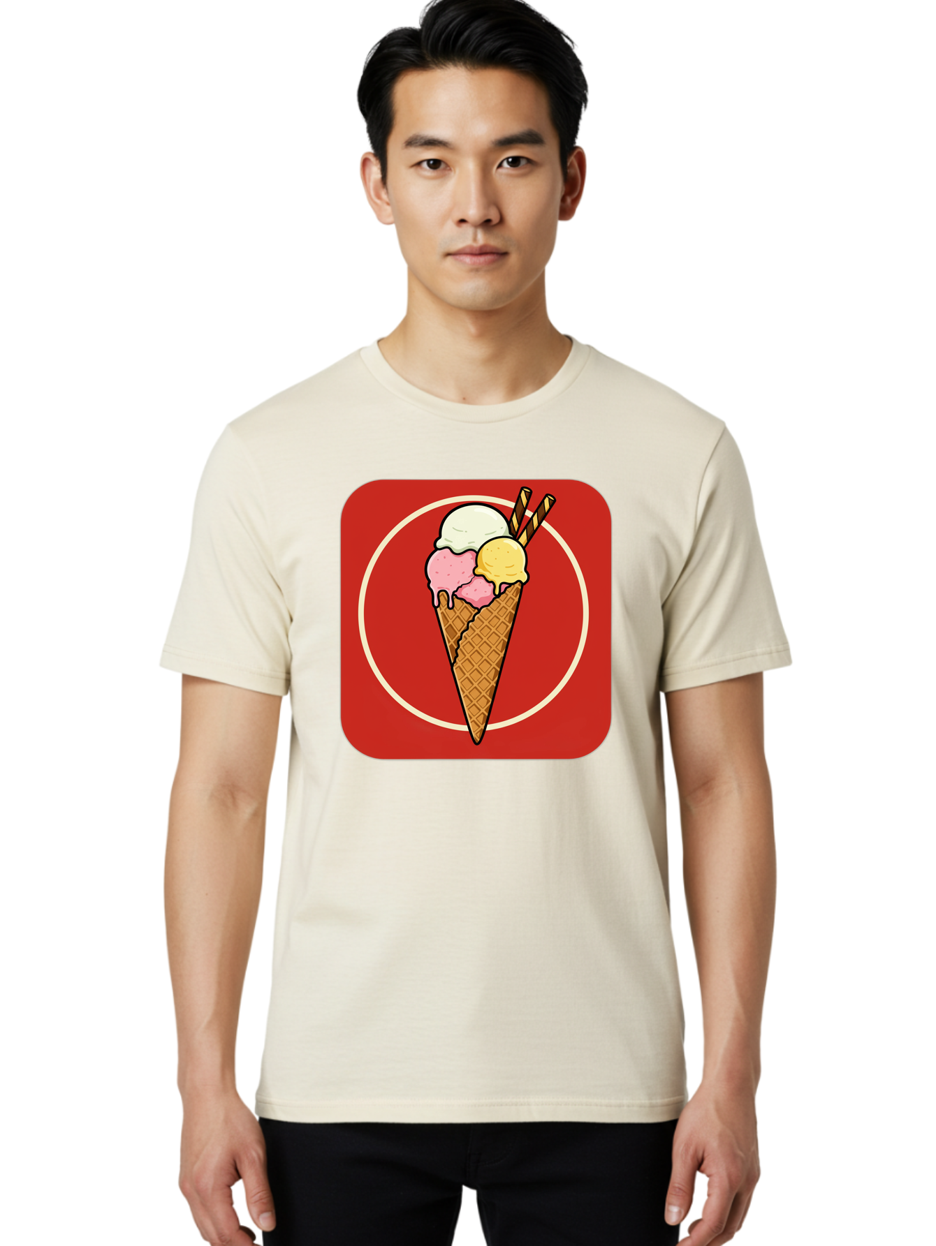 Ice-Cream-Cone-7 Men'S Graphic Tee, 100% Cotton, Comfortable Casual Summer Wear, Machine Washable, Ice Cream Cone, Three Scoops, Waffle Cone, Dessert, Sweet Treats, Colorful Illustration, Ice Cream Lovers, Tasty Delights Baa868 24