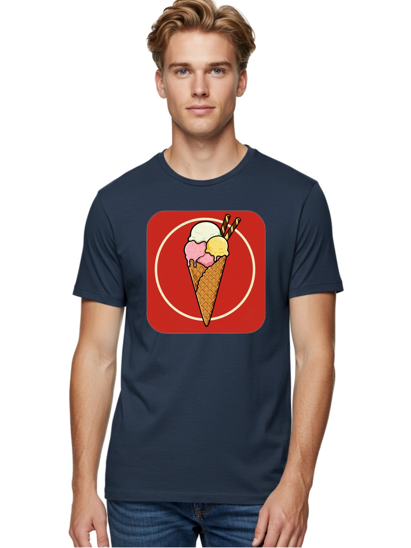 Ice-Cream-Cone-7 Men'S Graphic Tee, 100% Cotton, Comfortable Casual Summer Wear, Machine Washable, Ice Cream Cone, Three Scoops, Waffle Cone, Dessert, Sweet Treats, Colorful Illustration, Ice Cream Lovers, Tasty Delights Baa868 26