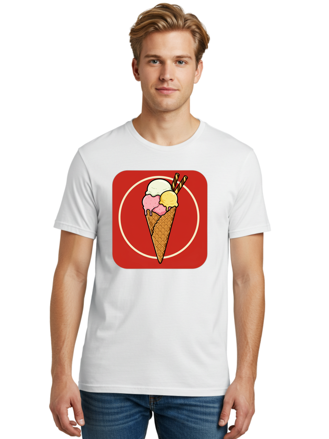 Ice-Cream-Cone-7 Men'S Graphic Tee, 100% Cotton, Comfortable Casual Summer Wear, Machine Washable, Ice Cream Cone, Three Scoops, Waffle Cone, Dessert, Sweet Treats, Colorful Illustration, Ice Cream Lovers, Tasty Delights Baa868 20
