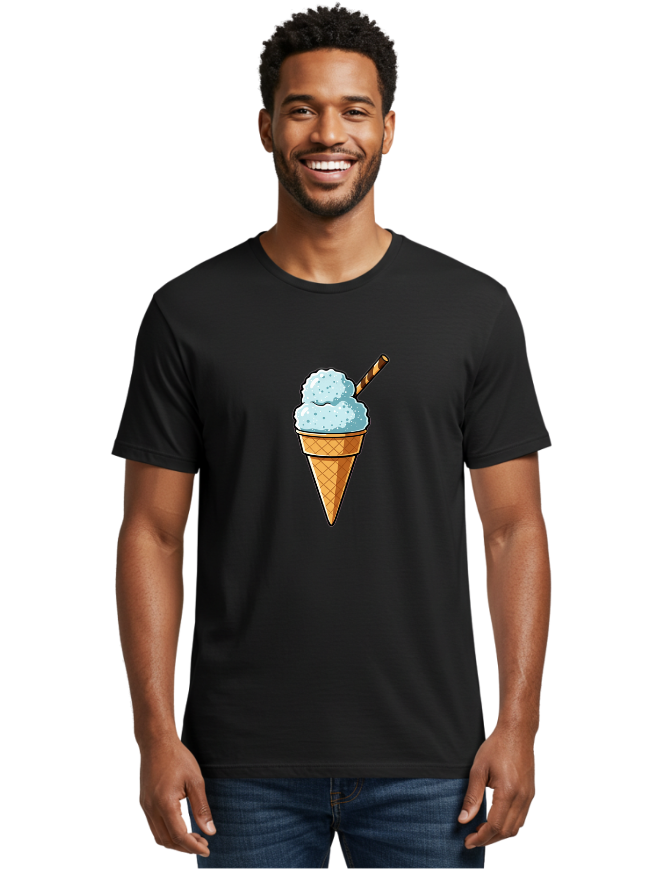 Ice-Cream-Cone-8 Men'S Graphic Tee, 100% Cotton, Comfortable Casual Summer Wear, Machine Washable, Blue Ice Cream, Waffle Cone, Striped Straw, Cartoon Style, Sweet Treat, Frozen Dessert, Summer Snack, Ice Cream Lover Baa869 28