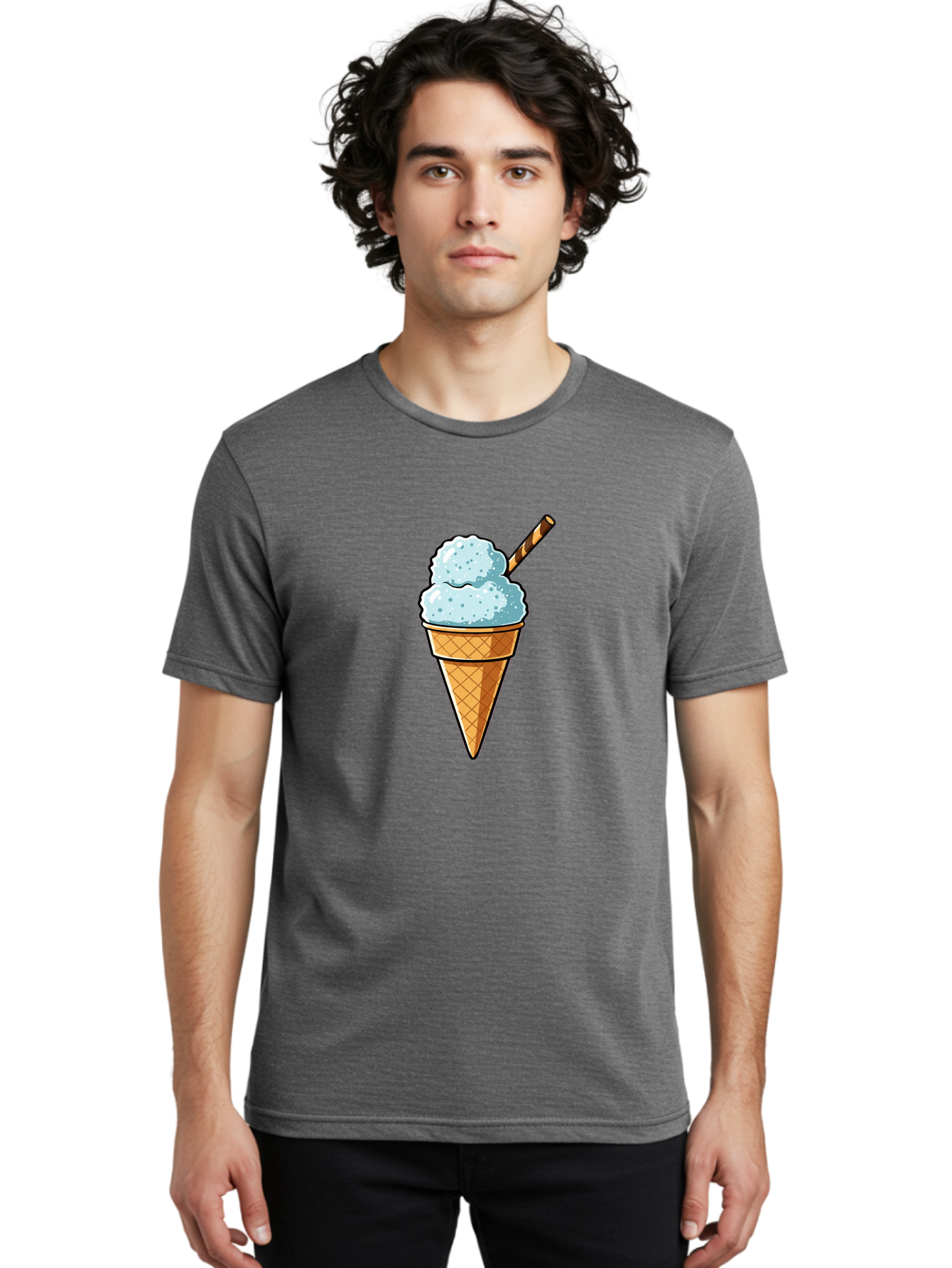 Ice-Cream-Cone-8 Men'S Graphic Tee, 100% Cotton, Comfortable Casual Summer Wear, Machine Washable, Blue Ice Cream, Waffle Cone, Striped Straw, Cartoon Style, Sweet Treat, Frozen Dessert, Summer Snack, Ice Cream Lover Baa869 20