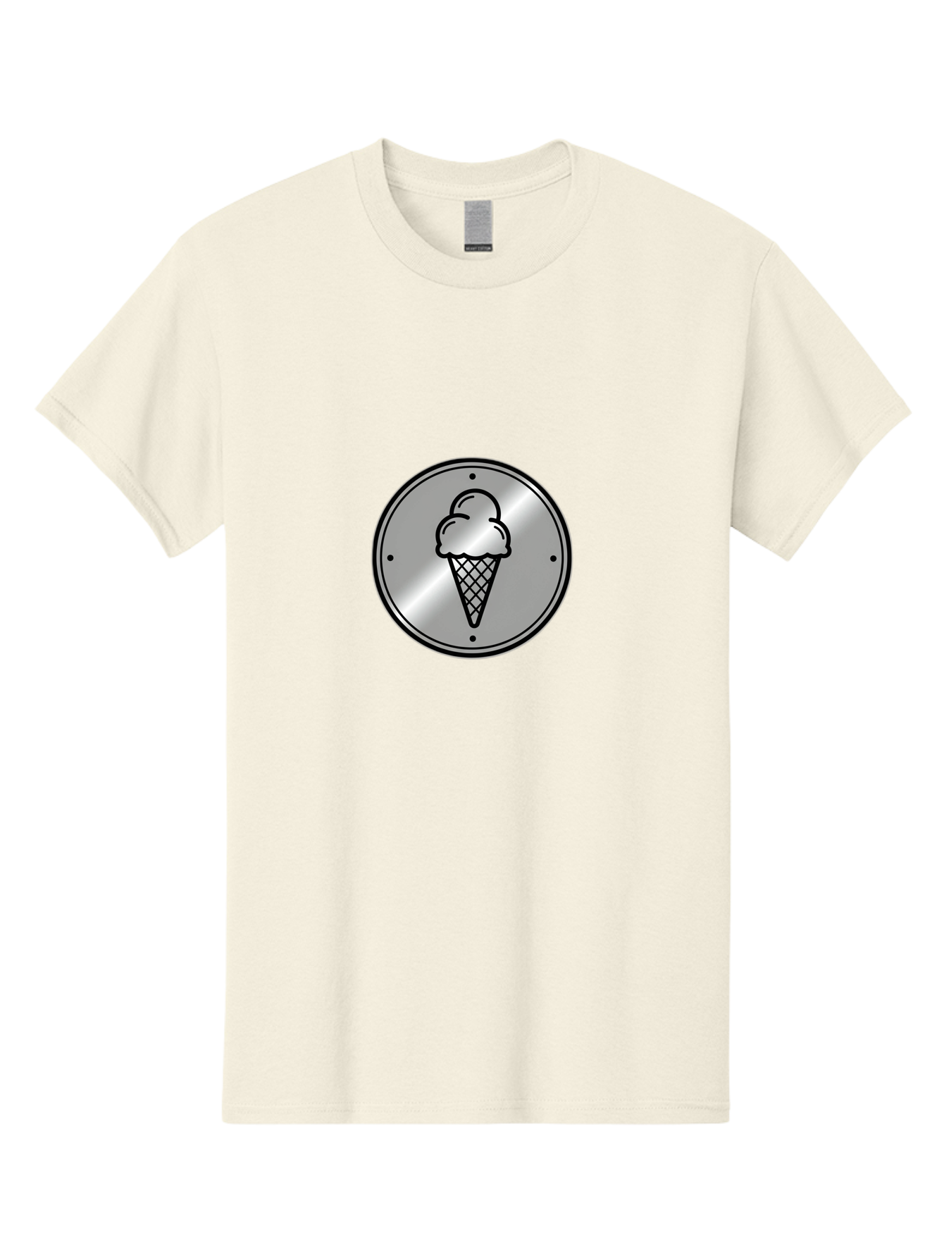 Ice-Cream-Cone-Icon Men'S Graphic Tee, 100% Cotton, Comfortable Casual Summer Wear, Machine Washable, Ice Cream Cone, Sweet Treat, Dessert Icon, Frozen Yogurt, Creamy Texture, Black Outline, Silver Badge, Modern Design, Simple Illustration Baa873 7