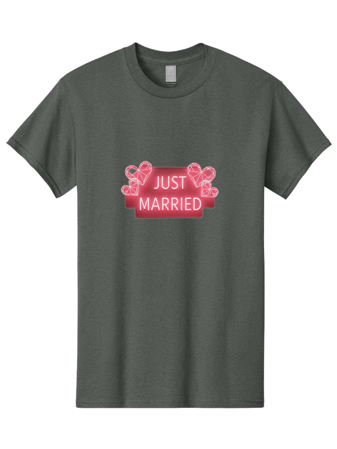Just-Married-10 Men'S Graphic Tee, 100% Cotton, Comfortable Casual Summer Wear, Machine Washable, Just Married Sign, Wedding Decoration, Love Hearts, Neon Sign, Pink Hearts, Wedding Celebration, Geometric Hearts, Festive Decoration, Baa884 7