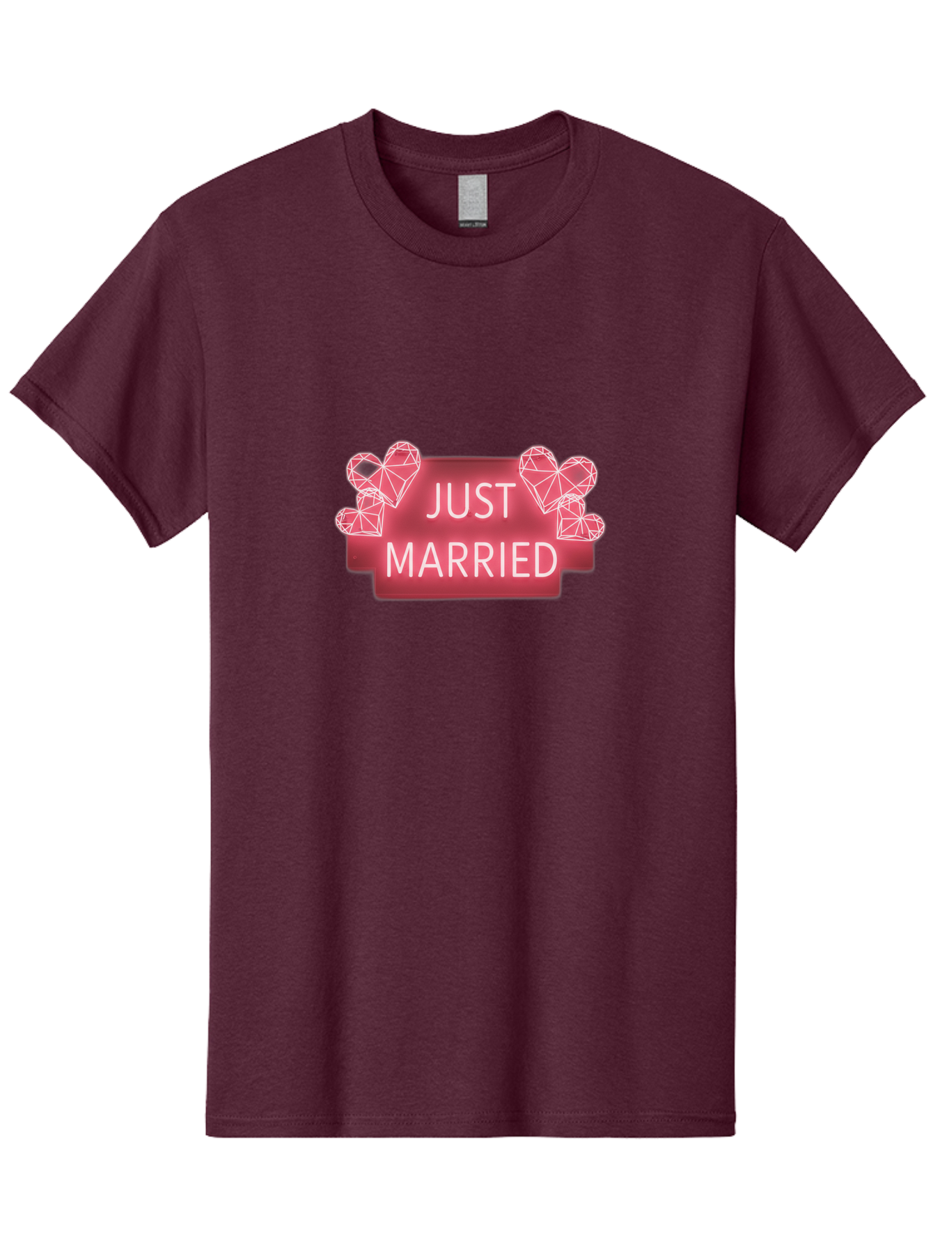 Just-Married-10 Men'S Graphic Tee, 100% Cotton, Comfortable Casual Summer Wear, Machine Washable, Just Married Sign, Wedding Decoration, Love Hearts, Neon Sign, Pink Hearts, Wedding Celebration, Geometric Hearts, Festive Decoration, Baa884 13