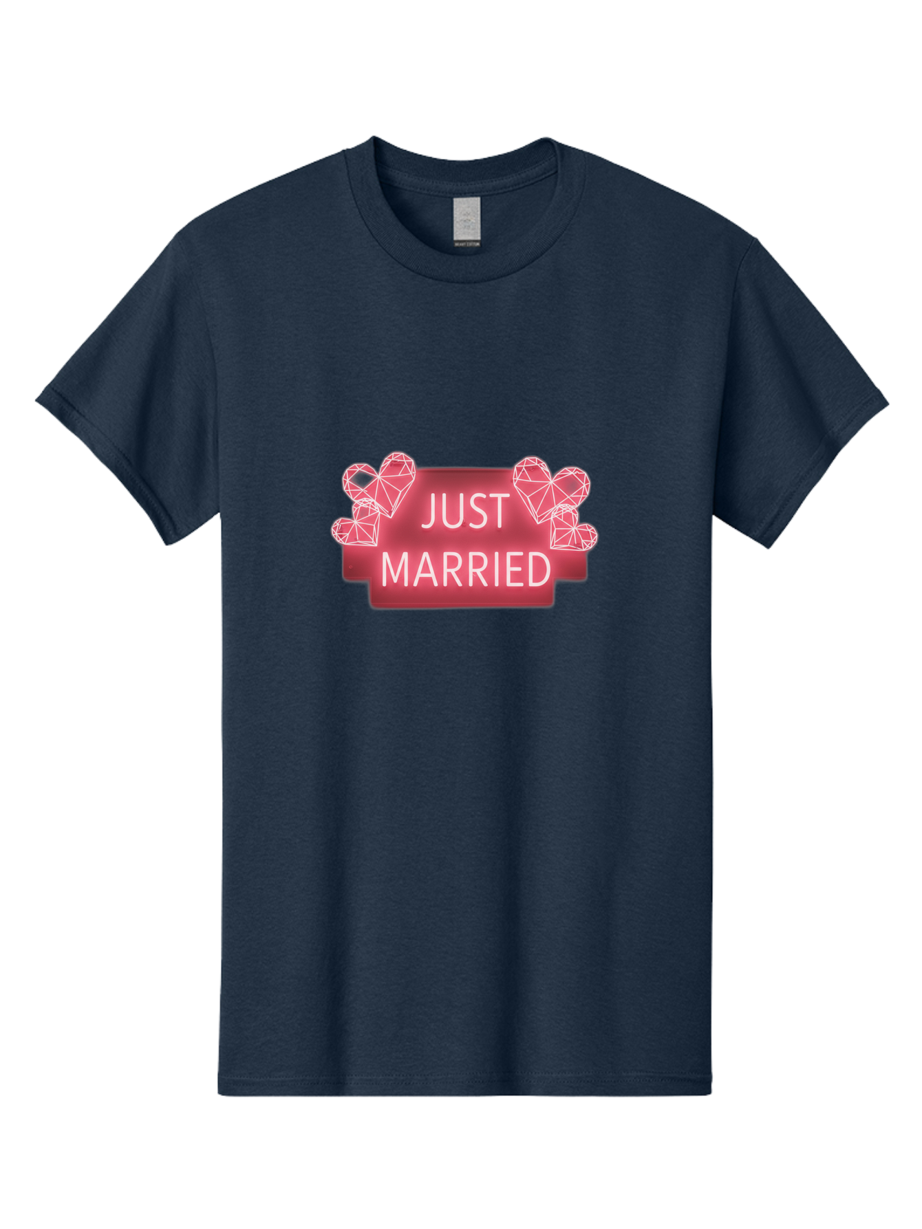 Just-Married-10 Men'S Graphic Tee, 100% Cotton, Comfortable Casual Summer Wear, Machine Washable, Just Married Sign, Wedding Decoration, Love Hearts, Neon Sign, Pink Hearts, Wedding Celebration, Geometric Hearts, Festive Decoration, Baa884 5