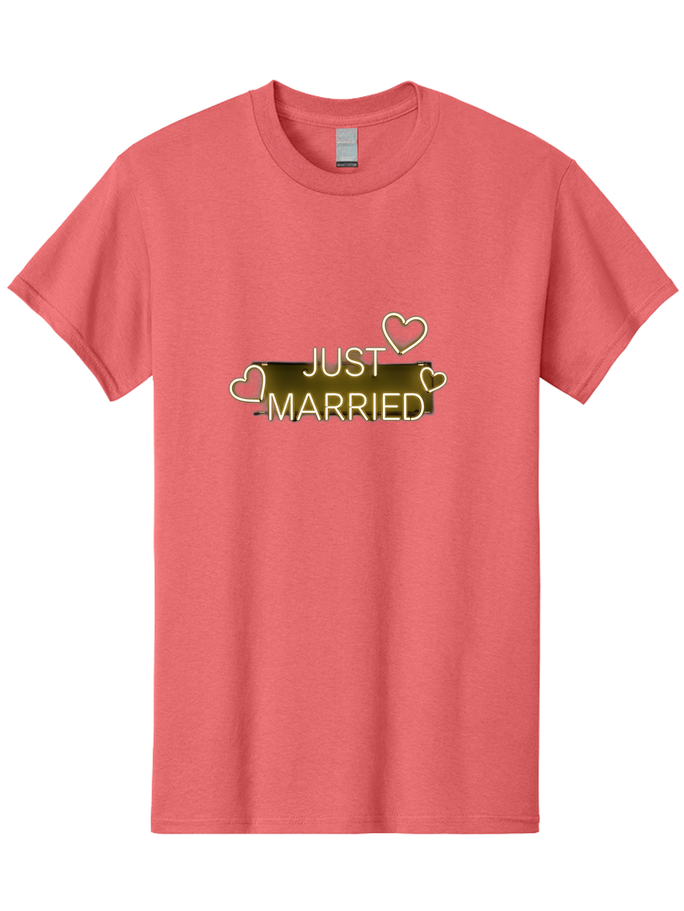 Just-Married-11 Men'S Graphic Tee, 100% Cotton, Comfortable Casual Summer Wear, Machine Washable, Just Married, Neon Sign, Heart Shaped Lights, Wedding Decor, Love Symbol, Romantic Ambiance, Glowing Hearts, Wedding Celebration, Marriage Bliss, Baa885 3