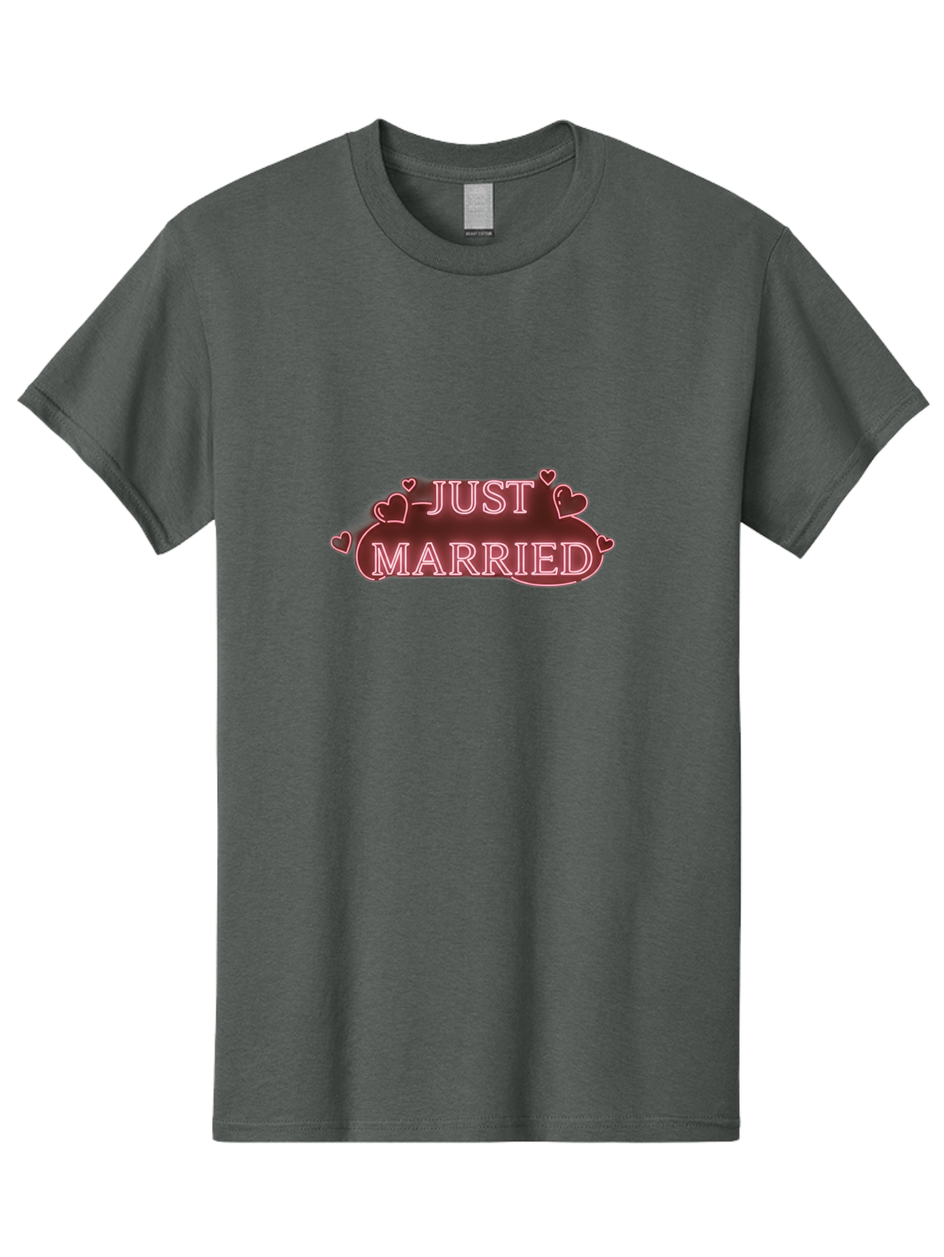 Just-Married-3 Men'S Graphic Tee, 100% Cotton, Comfortable Casual Summer Wear, Machine Washable, Just Married Sign, Wedding Decor, Love Hearts, Pink Neon Lights, Marriage Celebration, Wedding Decoration Ideas, Happy Couple, Baa887 25