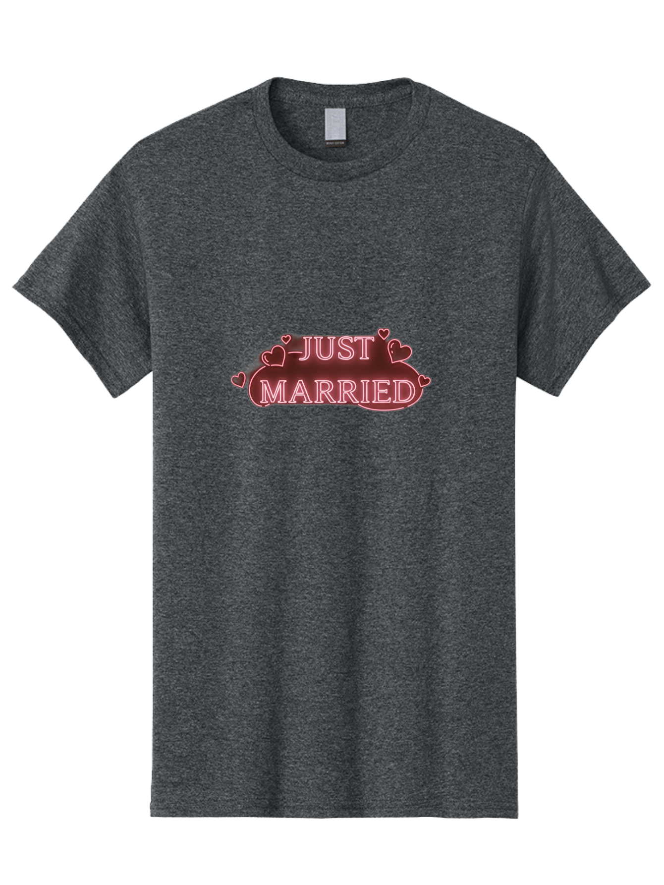 Just-Married-3 Men'S Graphic Tee, 100% Cotton, Comfortable Casual Summer Wear, Machine Washable, Just Married Sign, Wedding Decor, Love Hearts, Pink Neon Lights, Marriage Celebration, Wedding Decoration Ideas, Happy Couple, Baa887 21