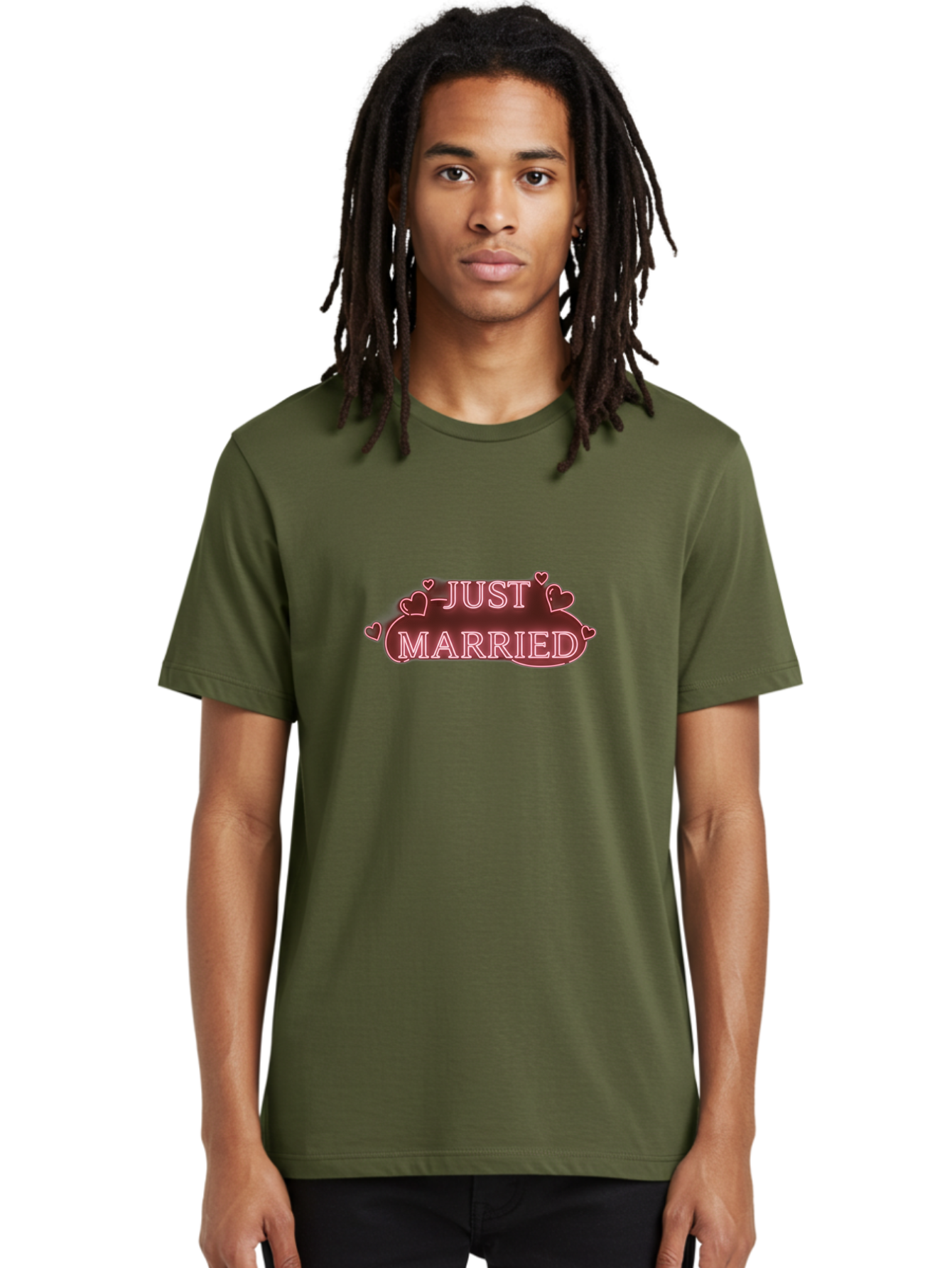 Just-Married-3 Men'S Graphic Tee, 100% Cotton, Comfortable Casual Summer Wear, Machine Washable, Just Married Sign, Wedding Decor, Love Hearts, Pink Neon Lights, Marriage Celebration, Wedding Decoration Ideas, Happy Couple, Baa887 28