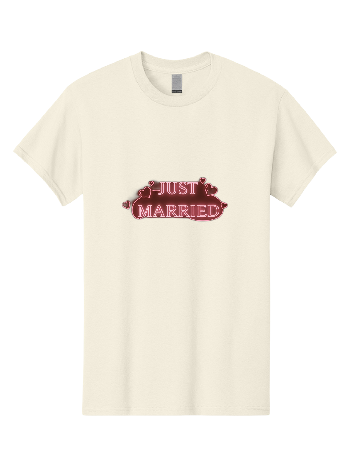 Just-Married-3 Men'S Graphic Tee, 100% Cotton, Comfortable Casual Summer Wear, Machine Washable, Just Married Sign, Wedding Decor, Love Hearts, Pink Neon Lights, Marriage Celebration, Wedding Decoration Ideas, Happy Couple, Baa887 15