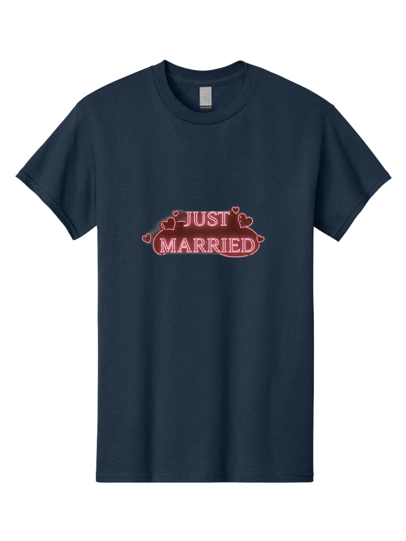 Just-Married-3 Men'S Graphic Tee, 100% Cotton, Comfortable Casual Summer Wear, Machine Washable, Just Married Sign, Wedding Decor, Love Hearts, Pink Neon Lights, Marriage Celebration, Wedding Decoration Ideas, Happy Couple, Baa887 17