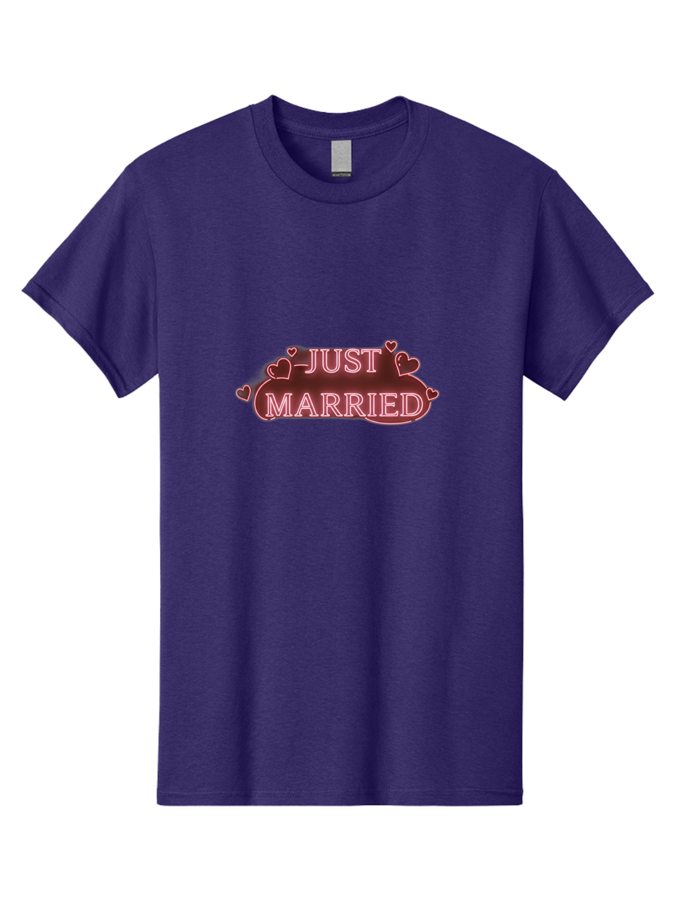 Just-Married-3 Men'S Graphic Tee, 100% Cotton, Comfortable Casual Summer Wear, Machine Washable, Just Married Sign, Wedding Decor, Love Hearts, Pink Neon Lights, Marriage Celebration, Wedding Decoration Ideas, Happy Couple, Baa887 7