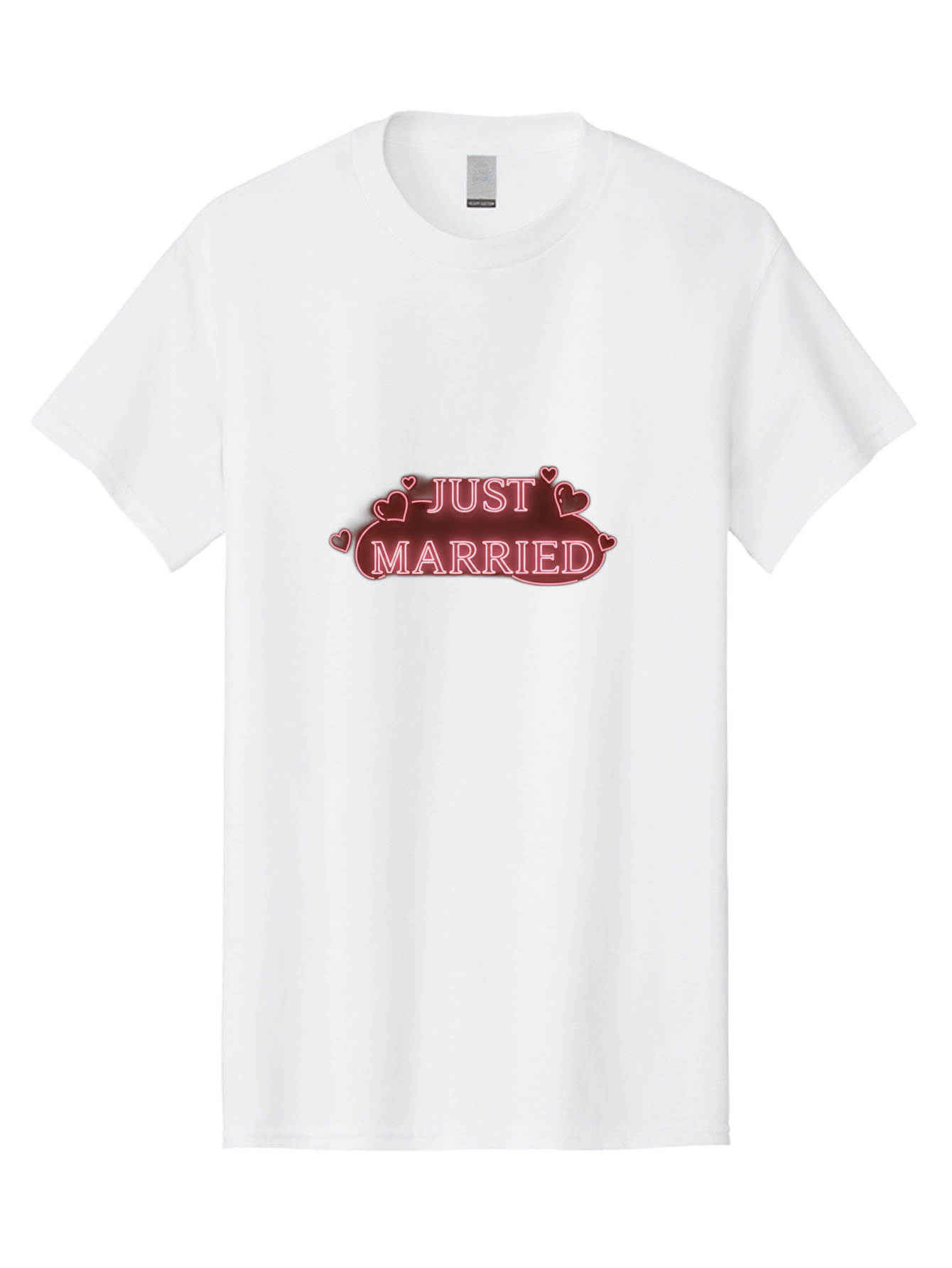 Just-Married-3 Men'S Graphic Tee, 100% Cotton, Comfortable Casual Summer Wear, Machine Washable, Just Married Sign, Wedding Decor, Love Hearts, Pink Neon Lights, Marriage Celebration, Wedding Decoration Ideas, Happy Couple, Baa887 11