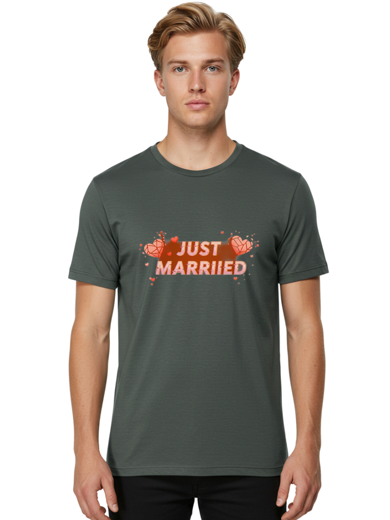 Just-Married-5 Men'S Graphic Tee, 100% Cotton, Comfortable Casual Summer Wear, Machine Washable, Just Married Text, White And Red Hearts, Newlywed Couple, Love Celebration, Wedding Bliss, Heart Decorations, Red Splatter, Love Symbols, Baa889 24