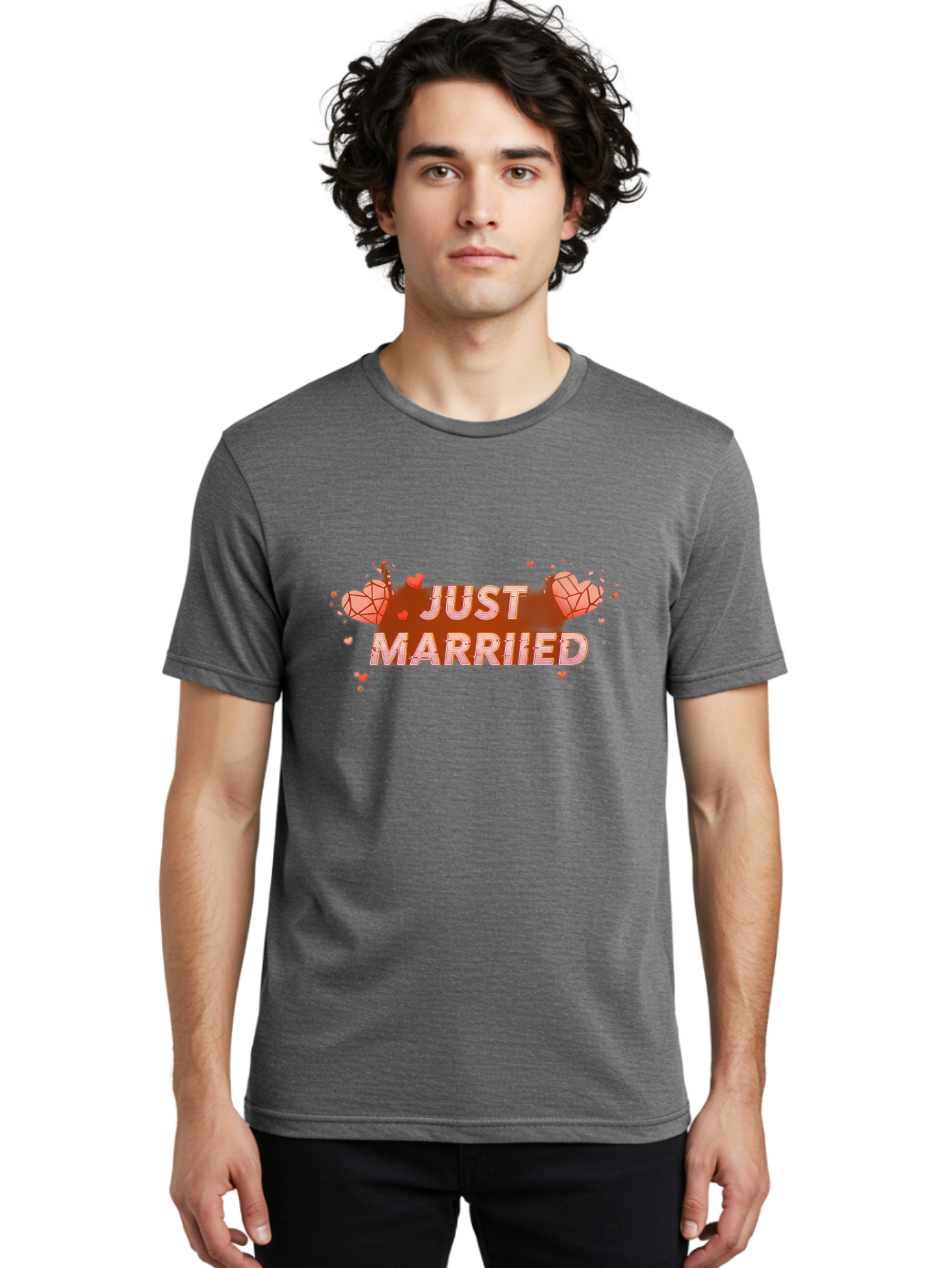 Just-Married-5 Men'S Graphic Tee, 100% Cotton, Comfortable Casual Summer Wear, Machine Washable, Just Married Text, White And Red Hearts, Newlywed Couple, Love Celebration, Wedding Bliss, Heart Decorations, Red Splatter, Love Symbols, Baa889 28