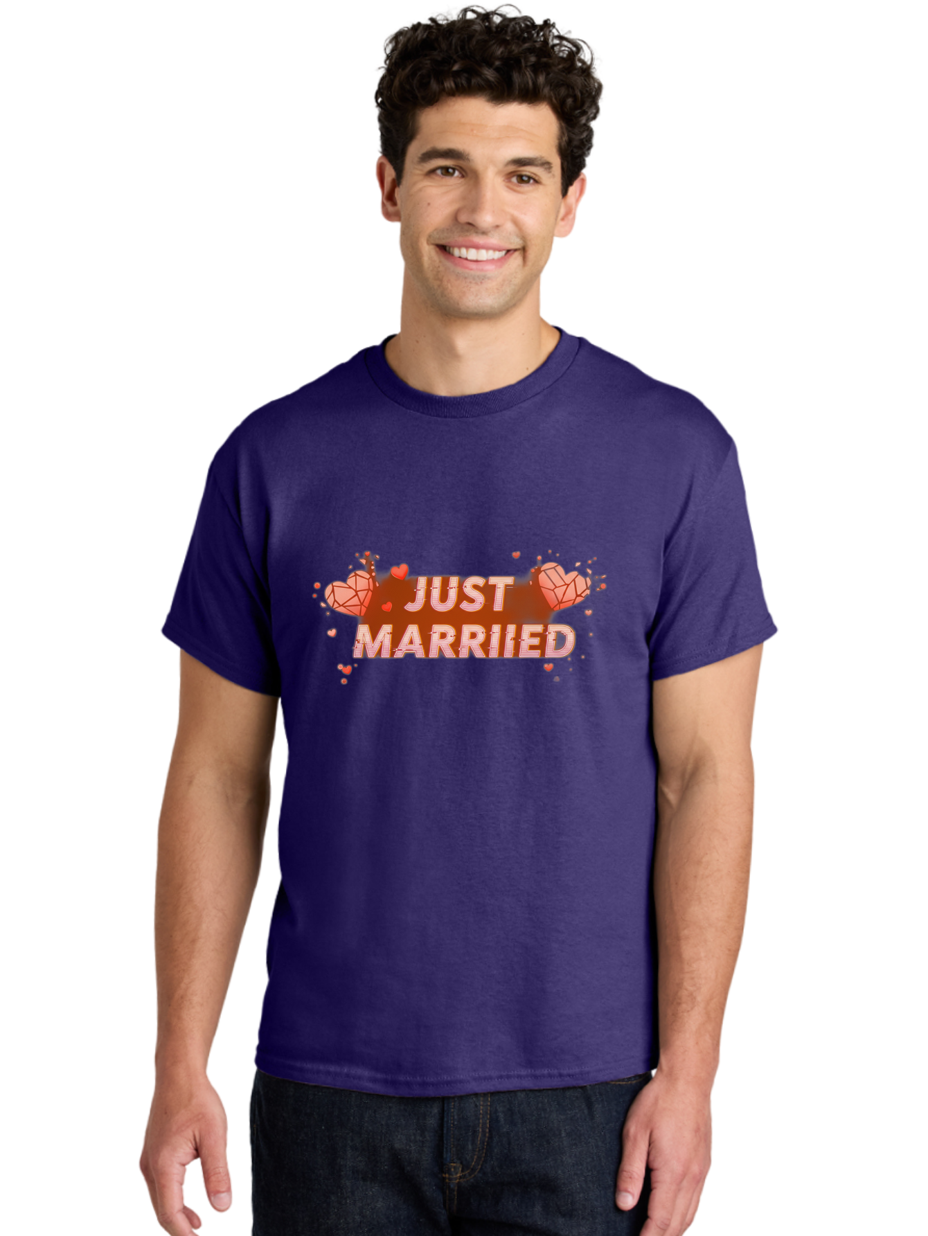 Just-Married-5 Men'S Graphic Tee, 100% Cotton, Comfortable Casual Summer Wear, Machine Washable, Just Married Text, White And Red Hearts, Newlywed Couple, Love Celebration, Wedding Bliss, Heart Decorations, Red Splatter, Love Symbols, Baa889 4