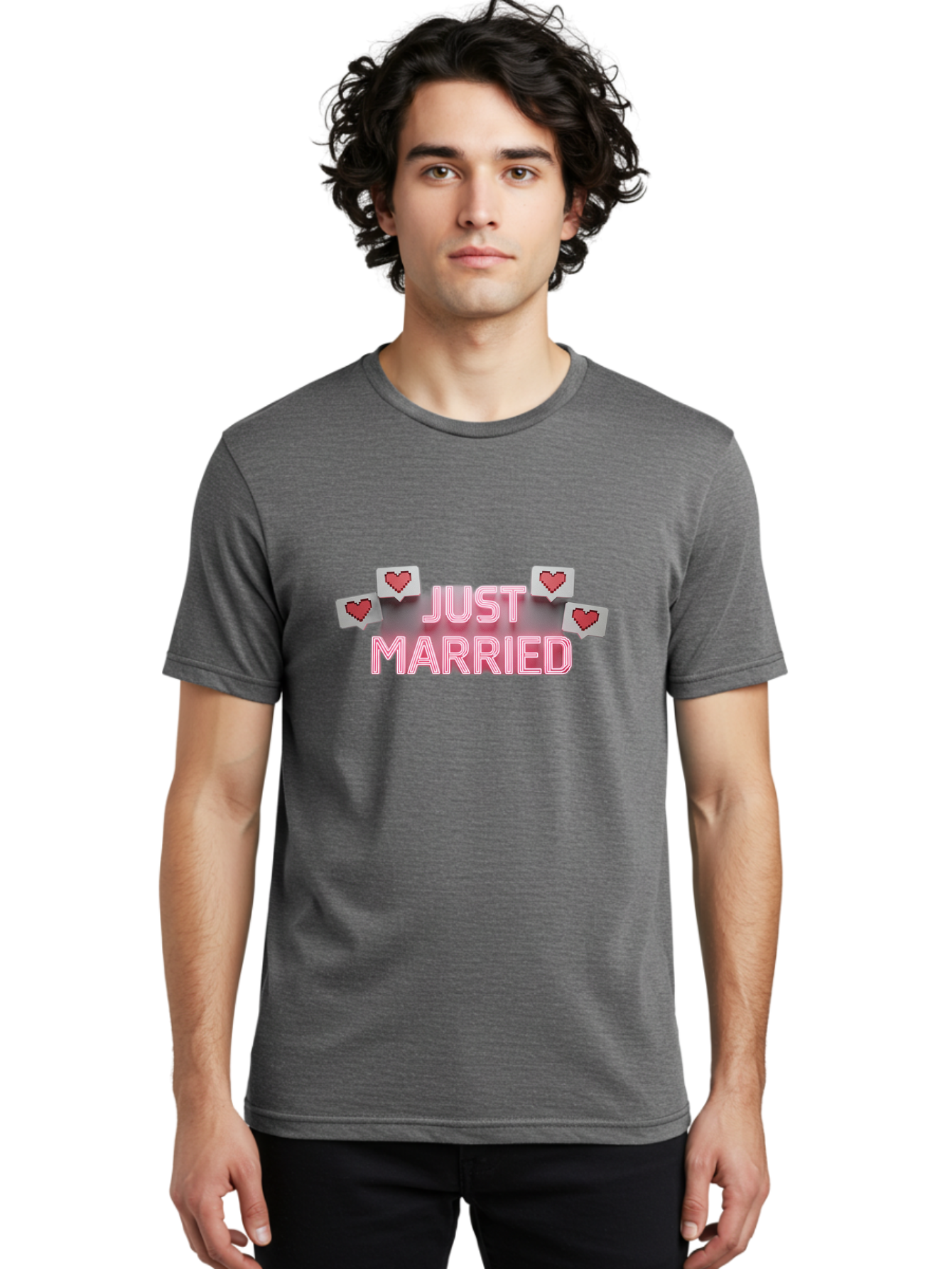 Just-Married-7 Men'S Graphic Tee, 100% Cotton, Comfortable Casual Summer Wear, Machine Washable, Just Married, Love Is In The Air, Heart-Shaped Notifications, Red Hearts, Wedding Celebration, Newlyweds, Marriage Bliss, Love Icons Baa891 26