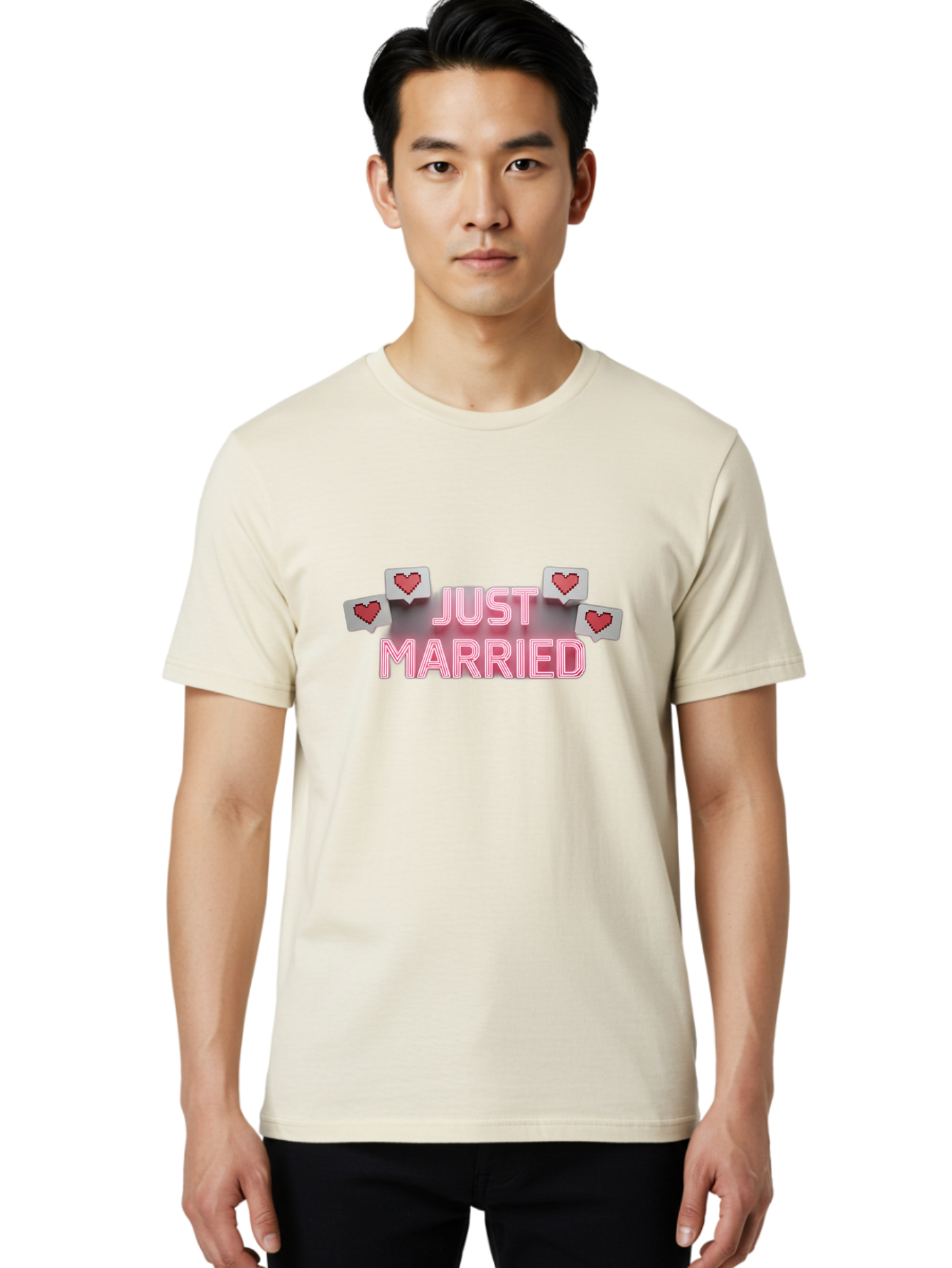 Just-Married-7 Men'S Graphic Tee, 100% Cotton, Comfortable Casual Summer Wear, Machine Washable, Just Married, Love Is In The Air, Heart-Shaped Notifications, Red Hearts, Wedding Celebration, Newlyweds, Marriage Bliss, Love Icons Baa891 28
