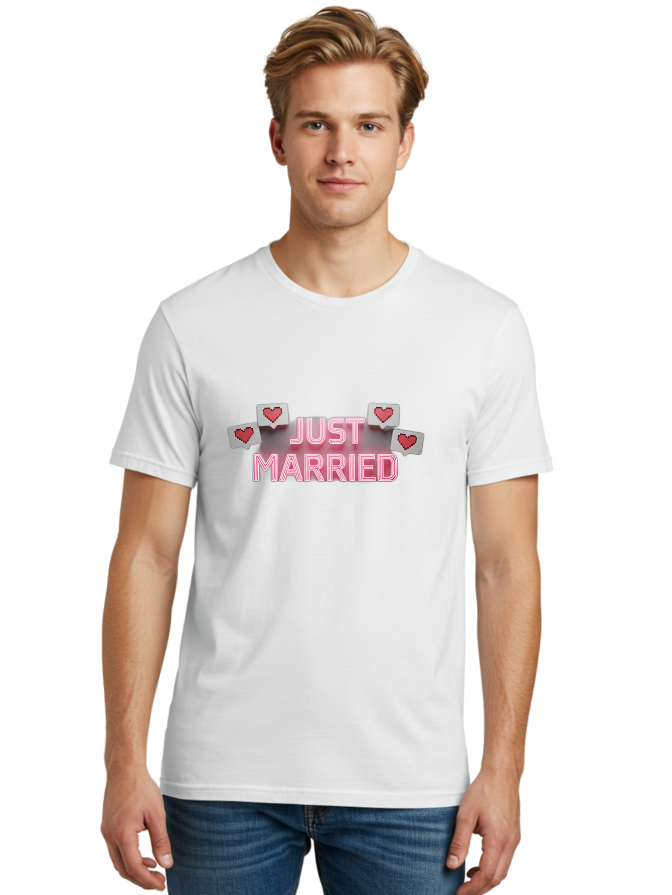 Just-Married-7 Men'S Graphic Tee, 100% Cotton, Comfortable Casual Summer Wear, Machine Washable, Just Married, Love Is In The Air, Heart-Shaped Notifications, Red Hearts, Wedding Celebration, Newlyweds, Marriage Bliss, Love Icons Baa891 12