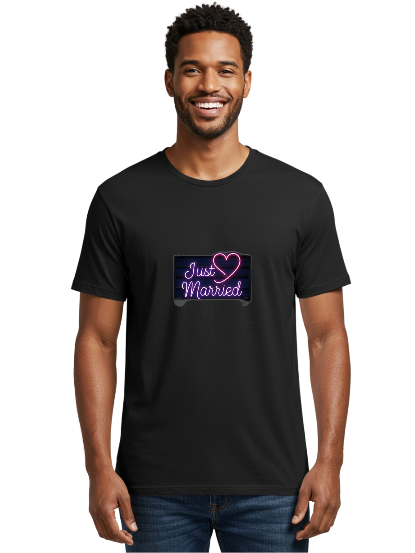 Just-Married-8 Men'S Graphic Tee, 100% Cotton, Comfortable Casual Summer Wear, Machine Washable, Neon Sign, Just Married, Wedding Decor, Love Heart, Pink Neon, Marriage Celebration, Wedding Signage, Romantic Decor, Party Decoration, Baa892 30