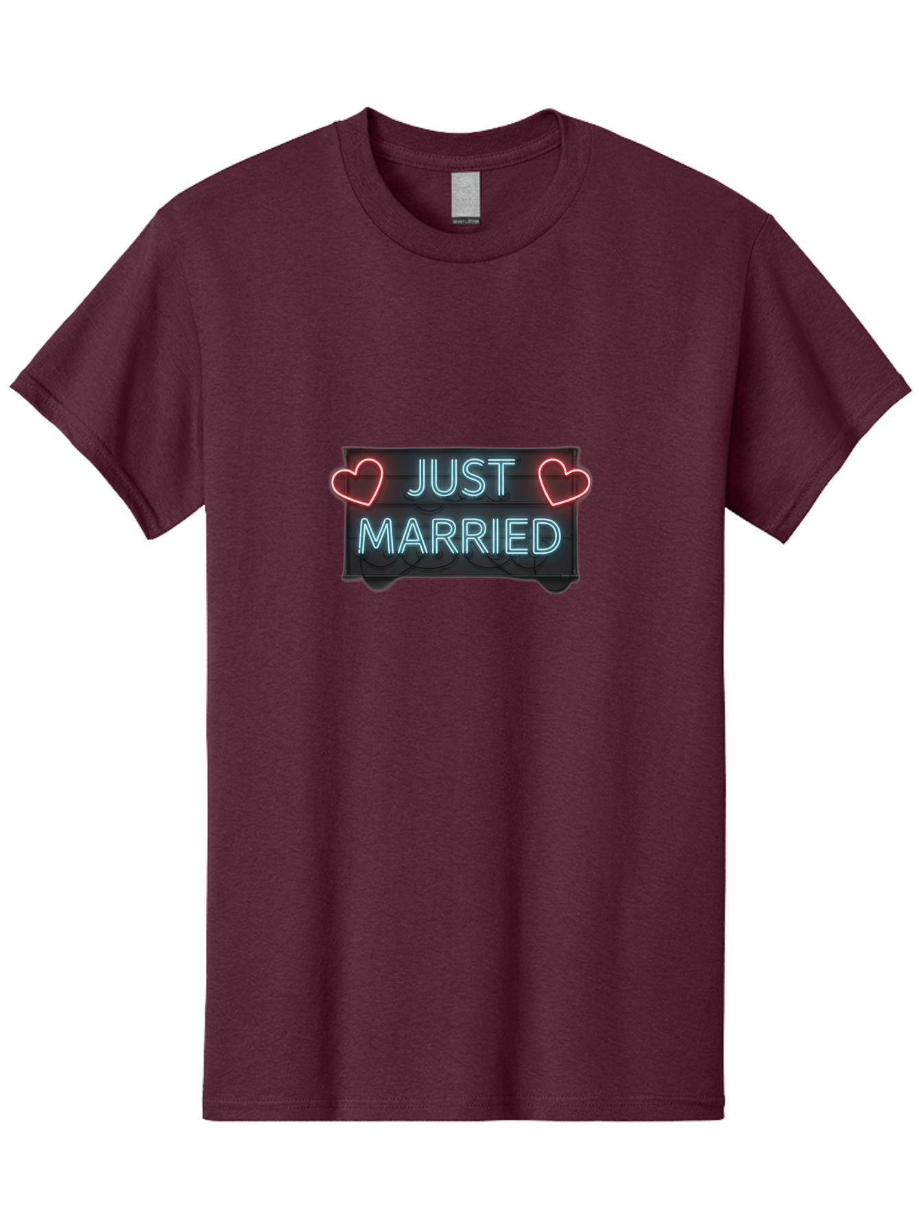 Just-Married-Neon-Sign Men'S Graphic Tee, 100% Cotton, Comfortable Casual Summer Wear, Machine Washable, Just Married Sign, Neon Lights, Love Hearts, Wedding Decoration, Romantic Ambiance, Newlyweds, Love Symbol, Glowing Hearts, Baa894 13