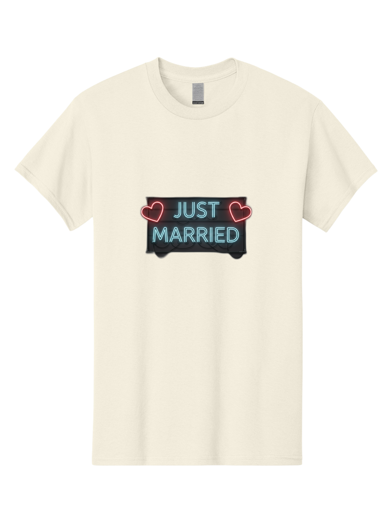 Just-Married-Neon-Sign Men'S Graphic Tee, 100% Cotton, Comfortable Casual Summer Wear, Machine Washable, Just Married Sign, Neon Lights, Love Hearts, Wedding Decoration, Romantic Ambiance, Newlyweds, Love Symbol, Glowing Hearts, Baa894 17