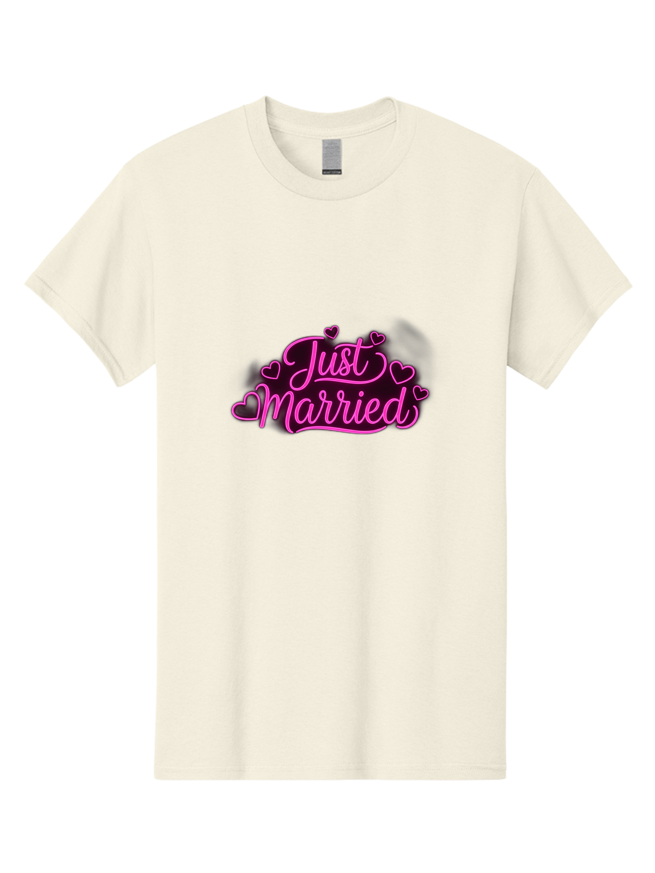 Just-Married Men'S Graphic Tee, 100% Cotton, Comfortable Casual Summer Wear, Machine Washable, Neon Pink Just Married Sign, Cursive Script, Love Hearts, Wedding Decor, Romantic Ambiance, Newlyweds, Love Symbols Baa895 5