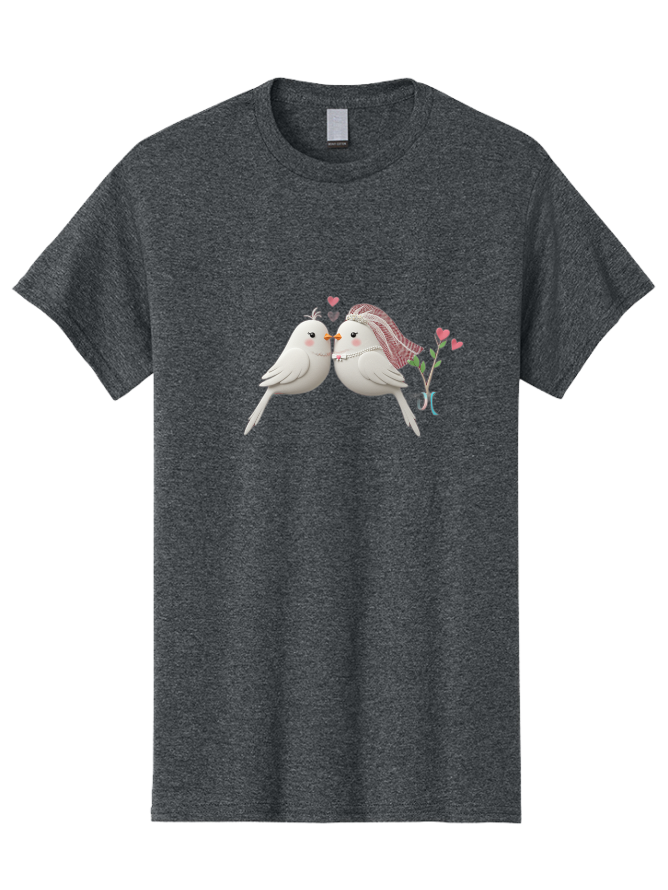 Kissing-Birds Men'S Graphic Tee, 100% Cotton, Comfortable Casual Summer Wear, Machine Washable, Wedding Birds, Couple Love Birds, Kissing Birds, Cartoon Birds, Digital Art, Cute Birds, Romance, Love, Hearts, Flowers, Wedding Theme Baa901 3