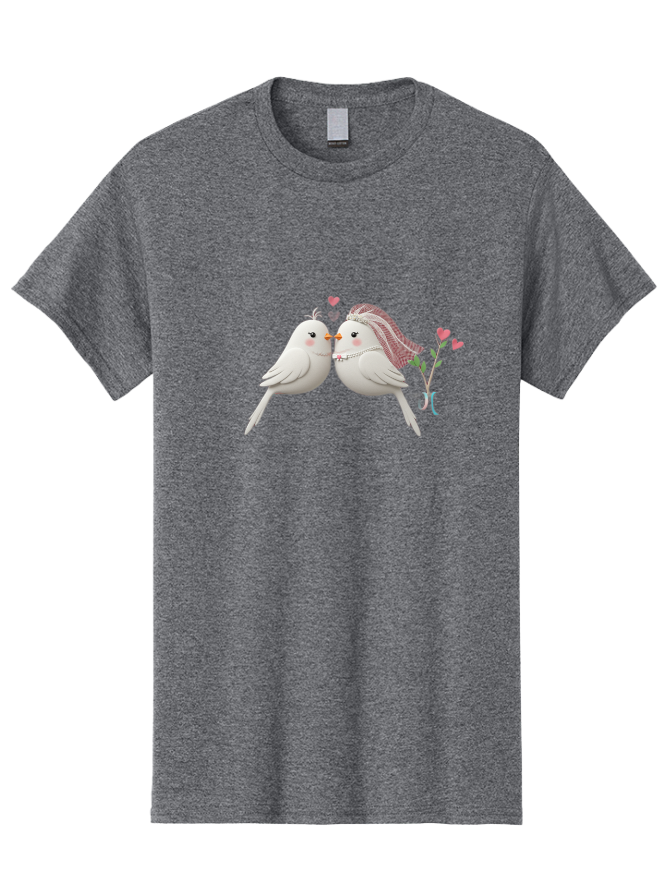 Kissing-Birds Men'S Graphic Tee, 100% Cotton, Comfortable Casual Summer Wear, Machine Washable, Wedding Birds, Couple Love Birds, Kissing Birds, Cartoon Birds, Digital Art, Cute Birds, Romance, Love, Hearts, Flowers, Wedding Theme Baa901 7