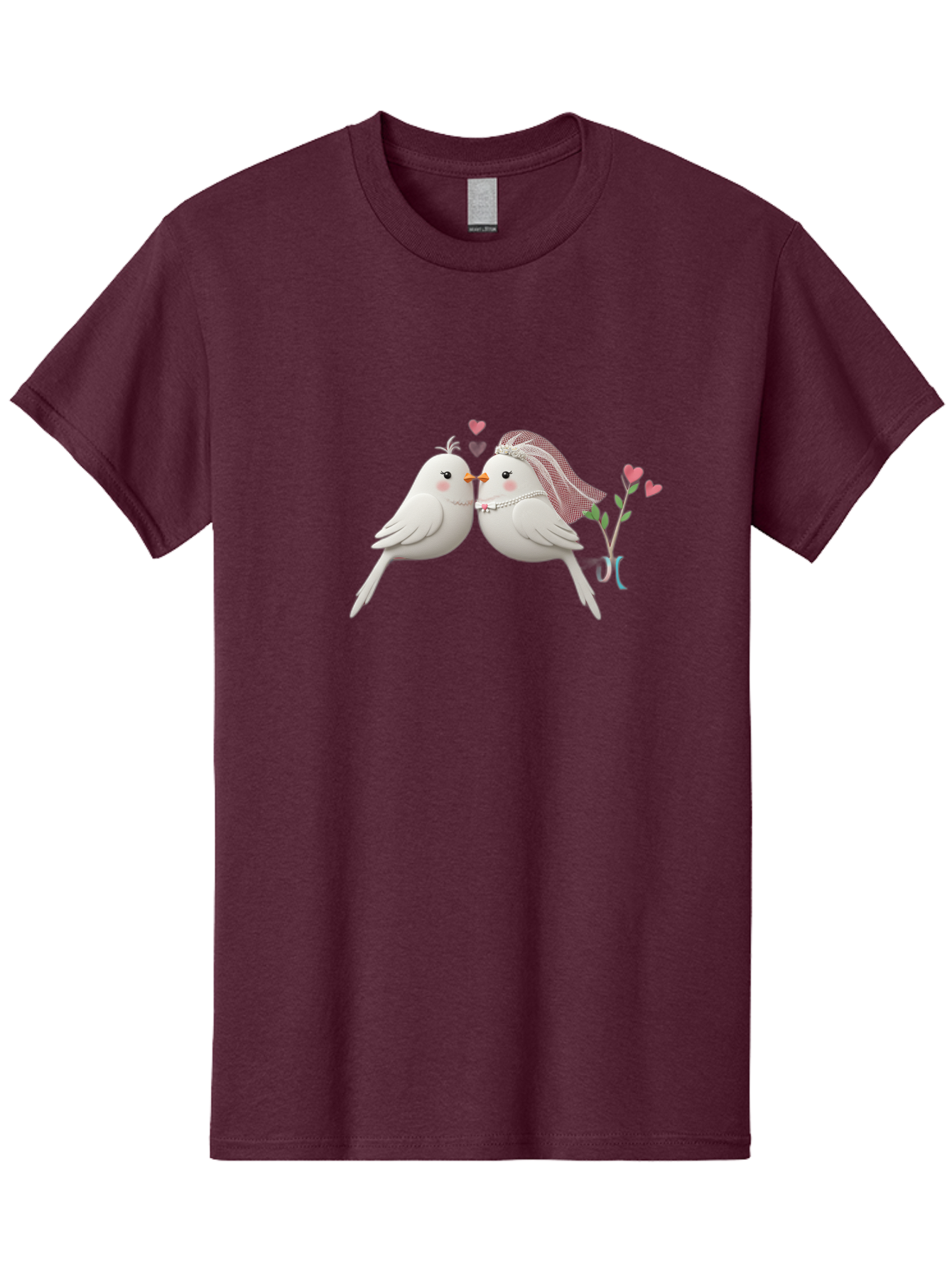 Kissing-Birds Men'S Graphic Tee, 100% Cotton, Comfortable Casual Summer Wear, Machine Washable, Wedding Birds, Couple Love Birds, Kissing Birds, Cartoon Birds, Digital Art, Cute Birds, Romance, Love, Hearts, Flowers, Wedding Theme Baa901 23