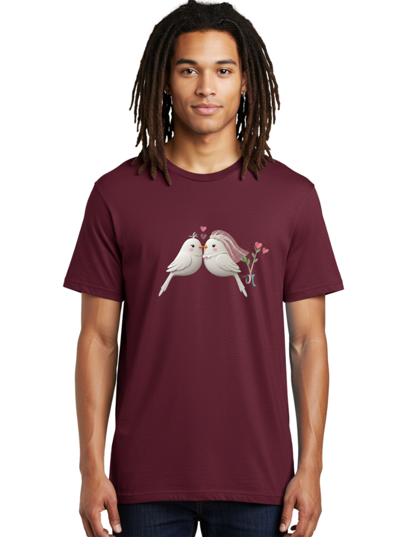 Kissing-Birds Men'S Graphic Tee, 100% Cotton, Comfortable Casual Summer Wear, Machine Washable, Wedding Birds, Couple Love Birds, Kissing Birds, Cartoon Birds, Digital Art, Cute Birds, Romance, Love, Hearts, Flowers, Wedding Theme Baa901 24