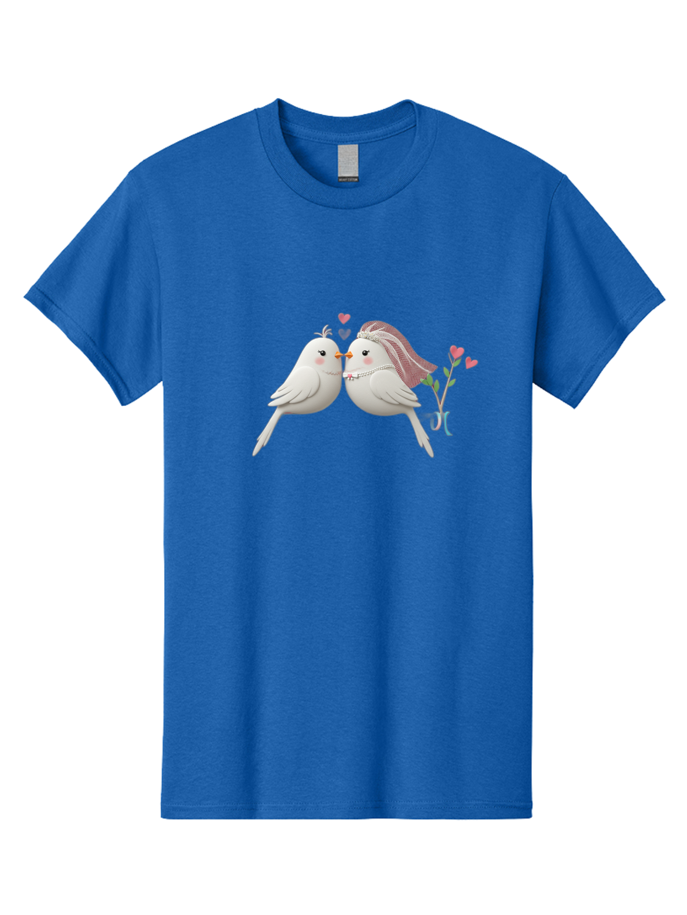 Kissing-Birds Men'S Graphic Tee, 100% Cotton, Comfortable Casual Summer Wear, Machine Washable, Wedding Birds, Couple Love Birds, Kissing Birds, Cartoon Birds, Digital Art, Cute Birds, Romance, Love, Hearts, Flowers, Wedding Theme Baa901 27