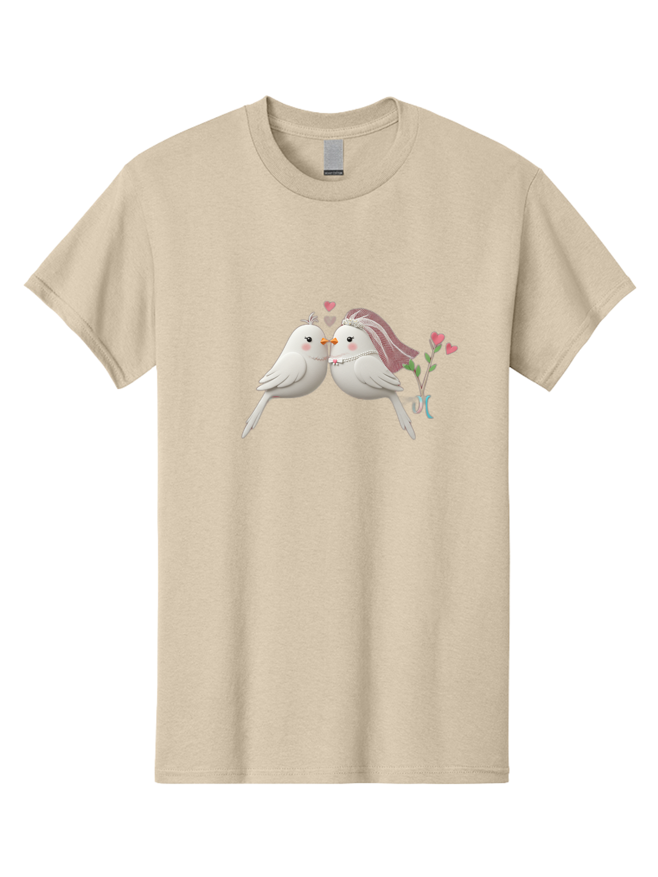 Kissing-Birds Men'S Graphic Tee, 100% Cotton, Comfortable Casual Summer Wear, Machine Washable, Wedding Birds, Couple Love Birds, Kissing Birds, Cartoon Birds, Digital Art, Cute Birds, Romance, Love, Hearts, Flowers, Wedding Theme Baa901 5