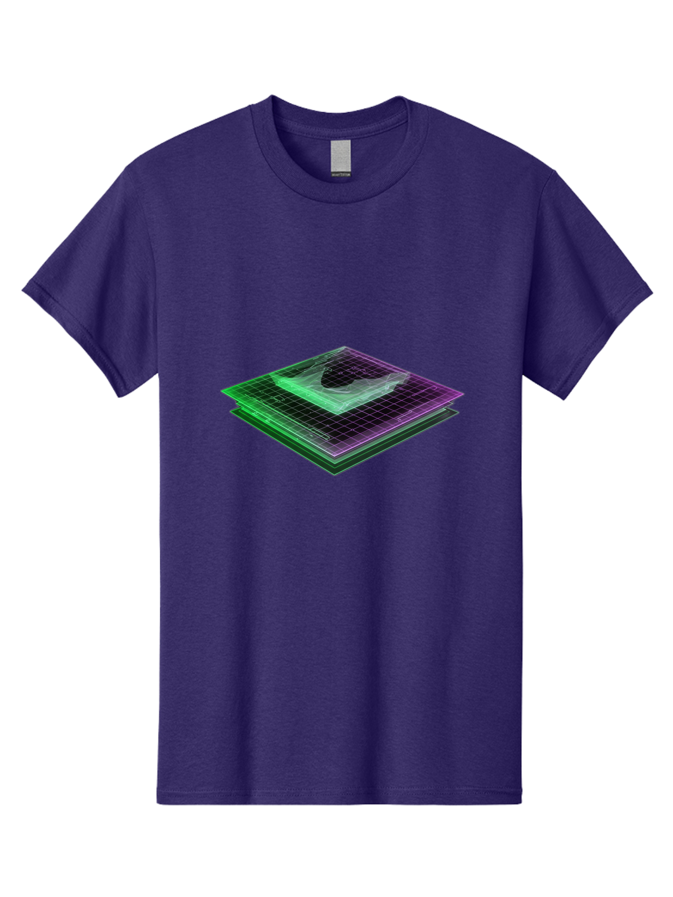 Layered-Grid Men'S Graphic Tee, 100% Cotton, Comfortable Casual Summer Wear, Machine Washable, 3D Grid, Layered Squares, Purple And Green Accents, Grid Pattern, Digital Art, Futuristic Design, Abstract Shapes, Modern Graphic, Layered Effect Baa917 19