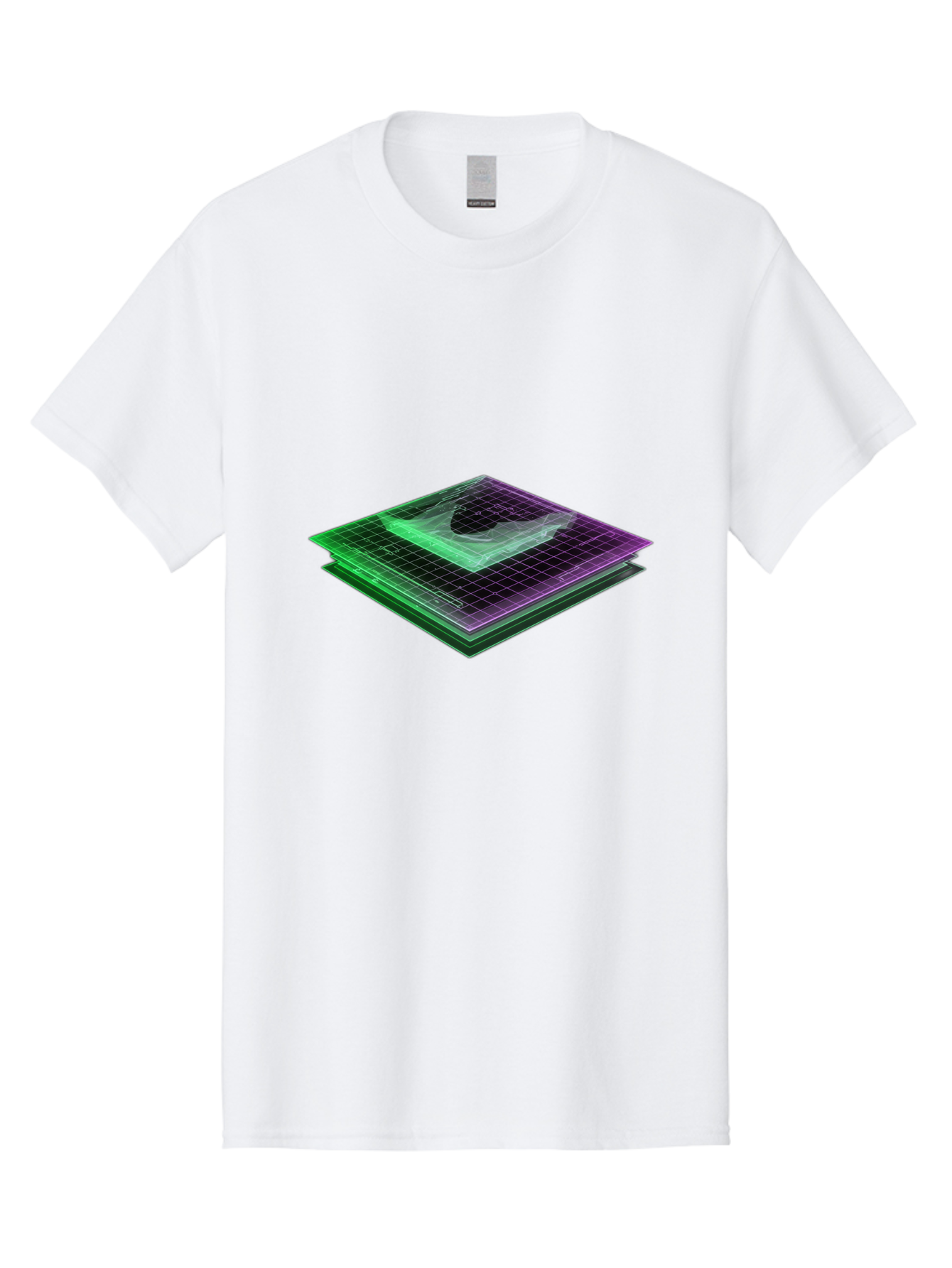 Layered-Grid Men'S Graphic Tee, 100% Cotton, Comfortable Casual Summer Wear, Machine Washable, 3D Grid, Layered Squares, Purple And Green Accents, Grid Pattern, Digital Art, Futuristic Design, Abstract Shapes, Modern Graphic, Layered Effect Baa917 23