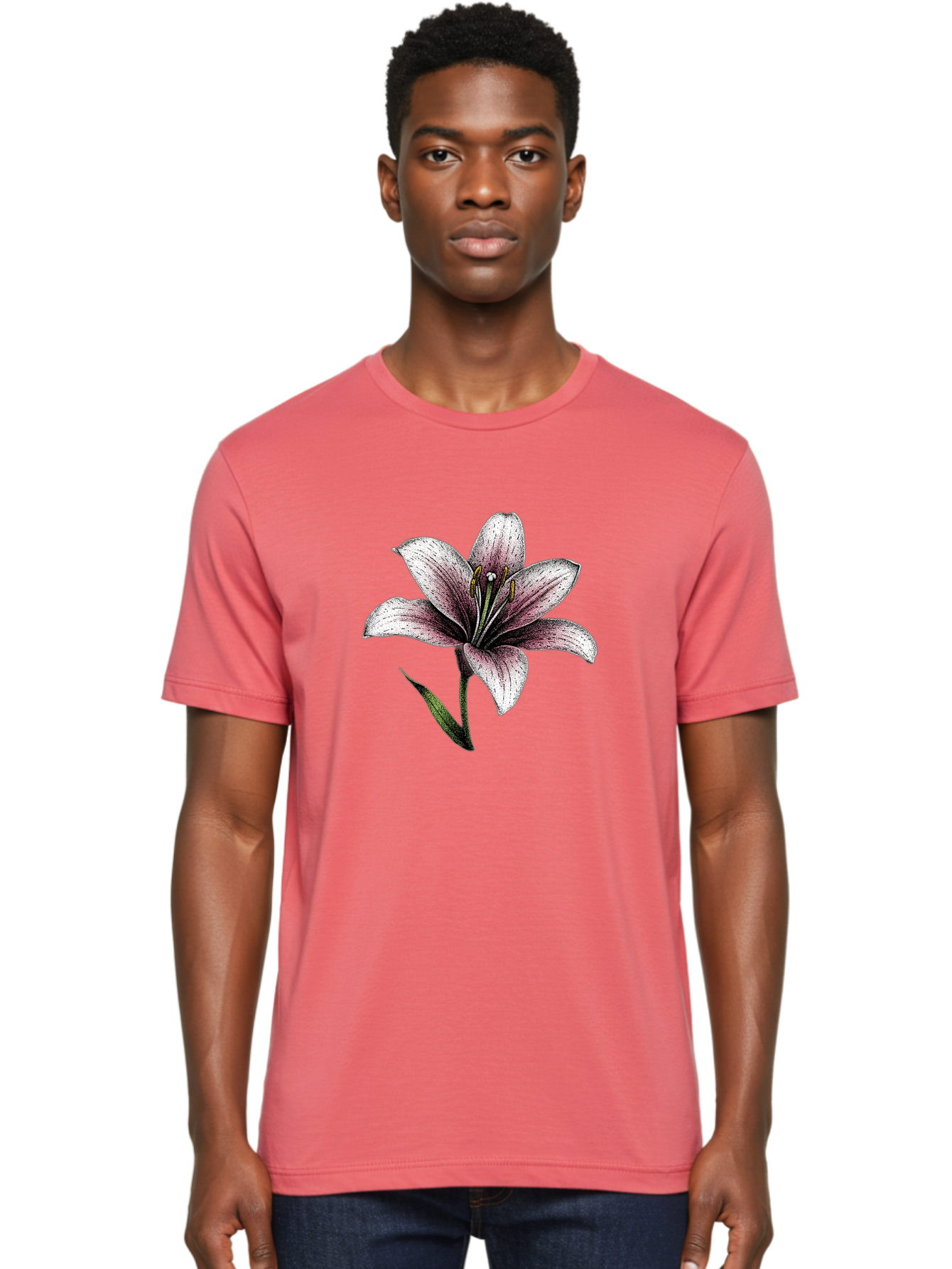 Lily-1 Men'S Graphic Tee, 100% Cotton, Comfortable Casual Summer Wear, Machine Washable, Lily Flower, Elegant Bloom, White And Purple Petals, Botanical Illustration, Delicate Stamens, Floral Beauty, Vintage Art, Flower Drawing Baa921 6